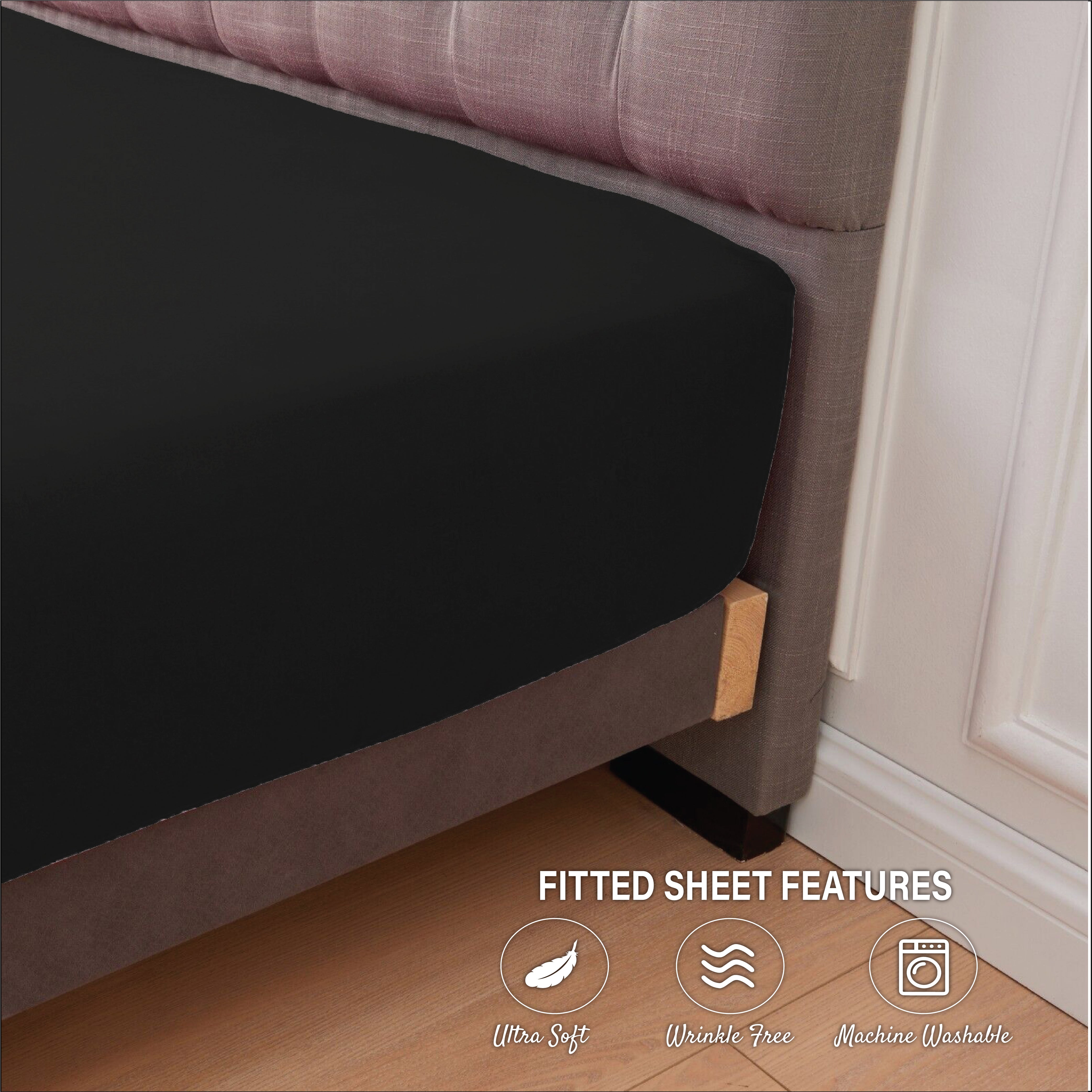 Funky Gadgets Fitted Sheet Deep Pocket 10 Inch (25cm) 90 GSM Soft Brushed Microfiber Bed Sheets Easy Care Bottom Sheet -Black