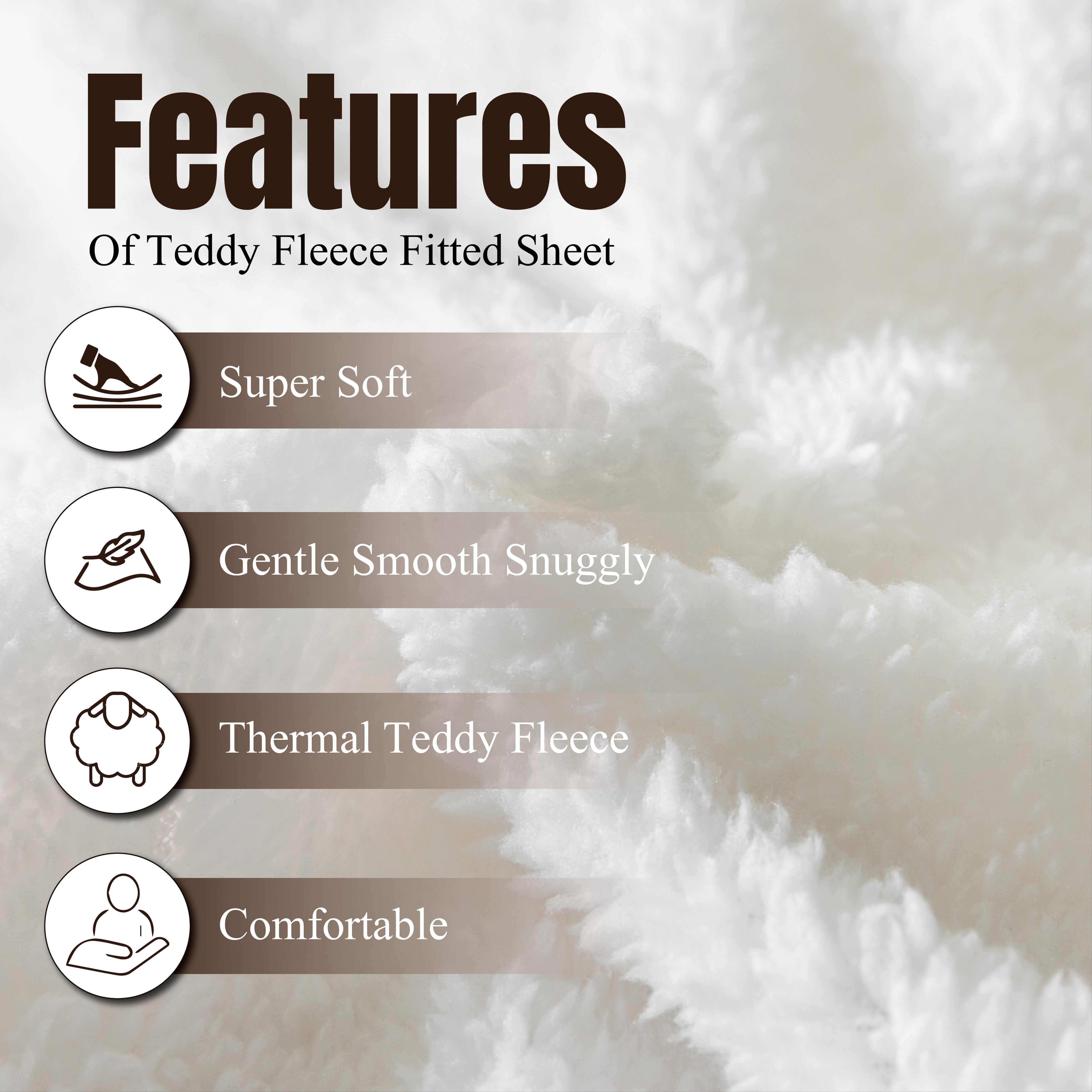 Funky Gadgets Teddy Fleece Fitted Bed Sheet - Ultra-Soft Thermal Bedding, Plain Fluffy Fleece Sheets, Luxury Teddy Bear Design, White