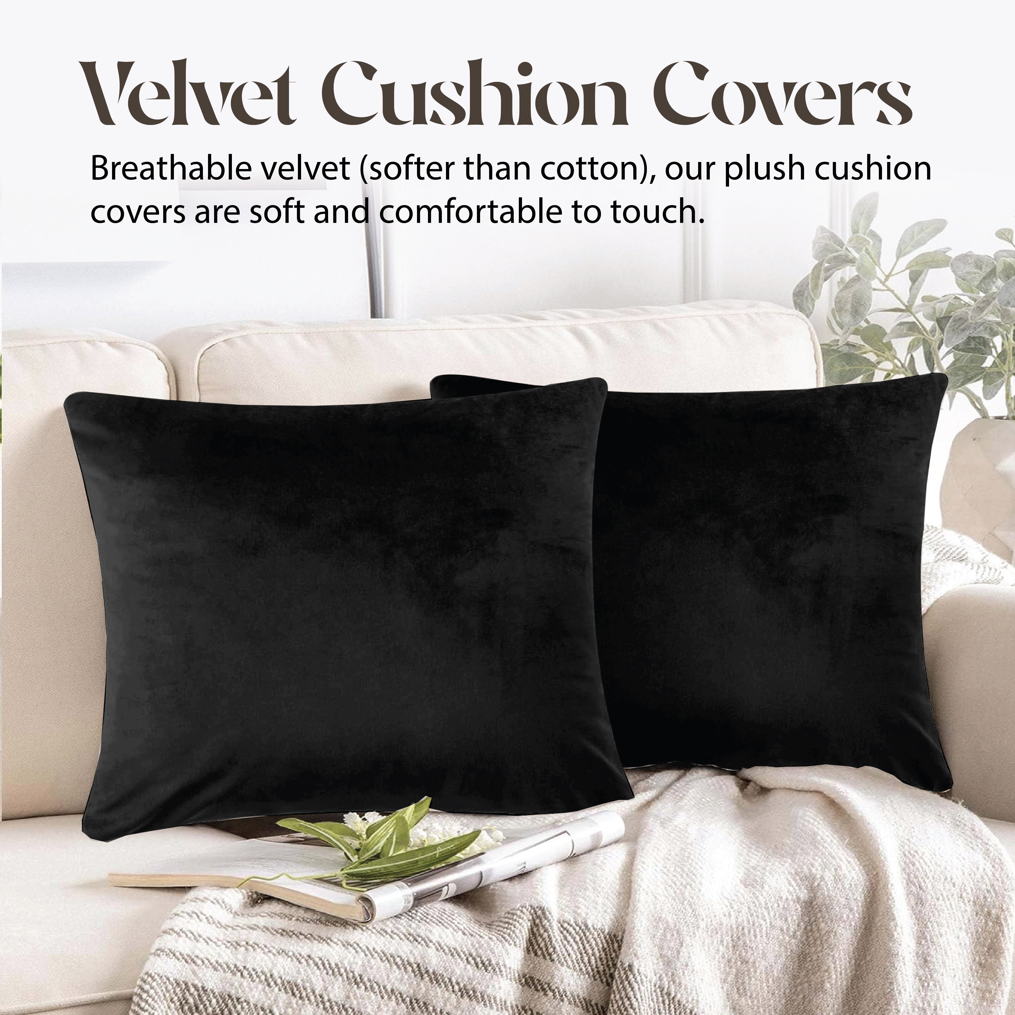 Velvet Cushion Covers 45 x 45 cm - Black