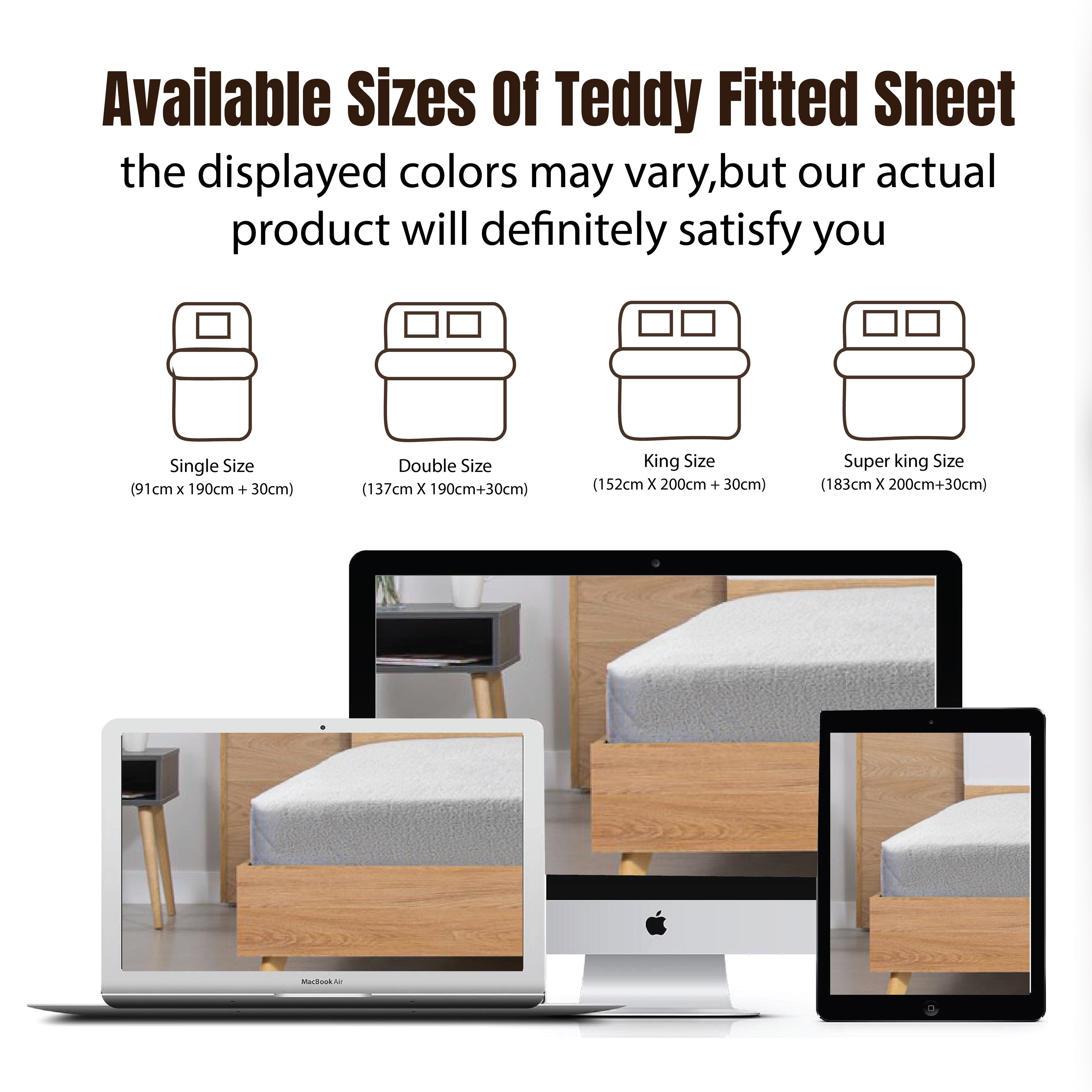 Funky Gadgets Teddy Fleece Fitted Bed Sheet - Ultra-Soft Thermal Bedding, Plain Fluffy Fleece Sheets, Luxury Teddy Bear Design, White