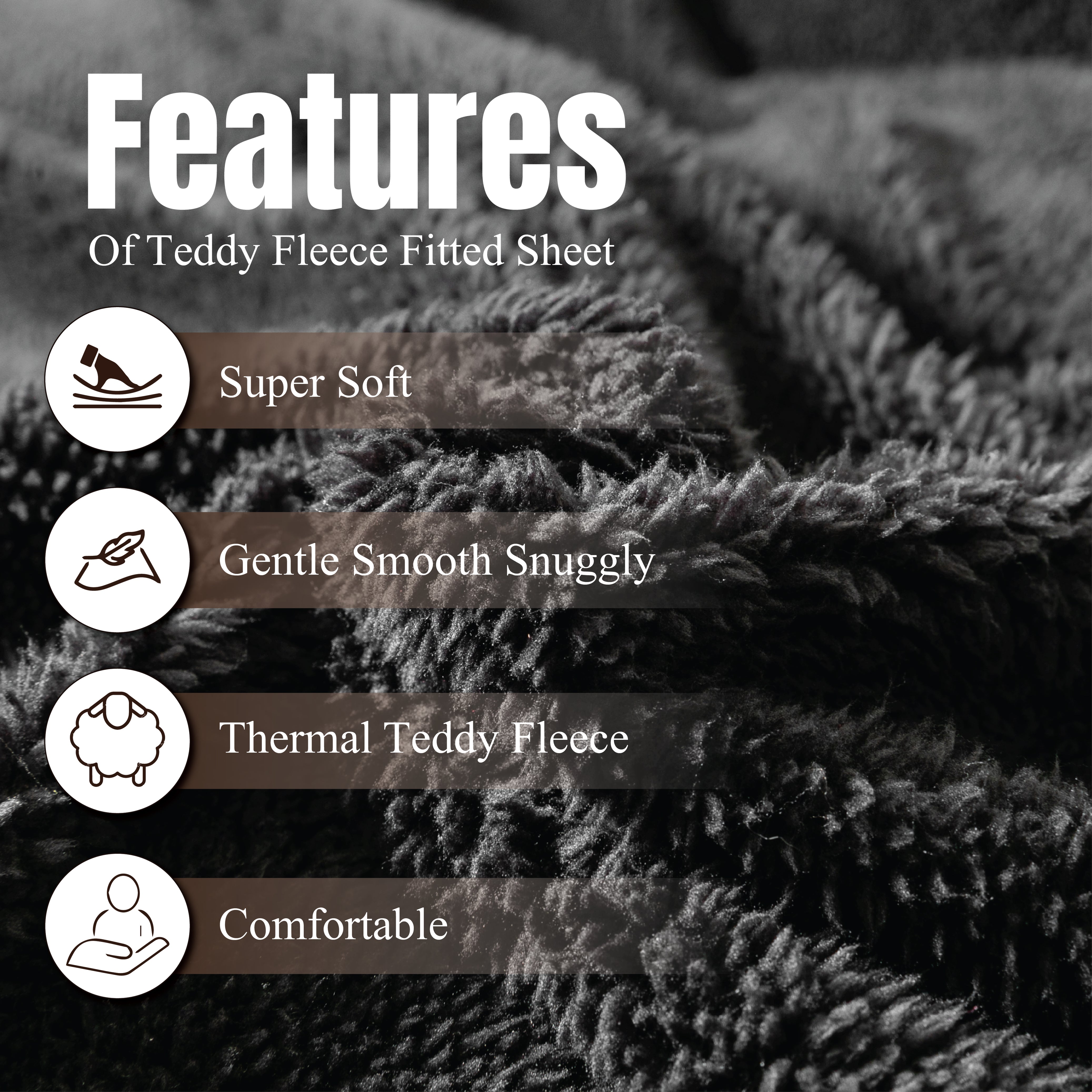 Funky Gadgets Teddy Fleece Fitted Bed Sheet - Ultra-Soft Thermal Bedding, Plain Fluffy Fleece Sheets, Luxury Teddy Bear Design, Black