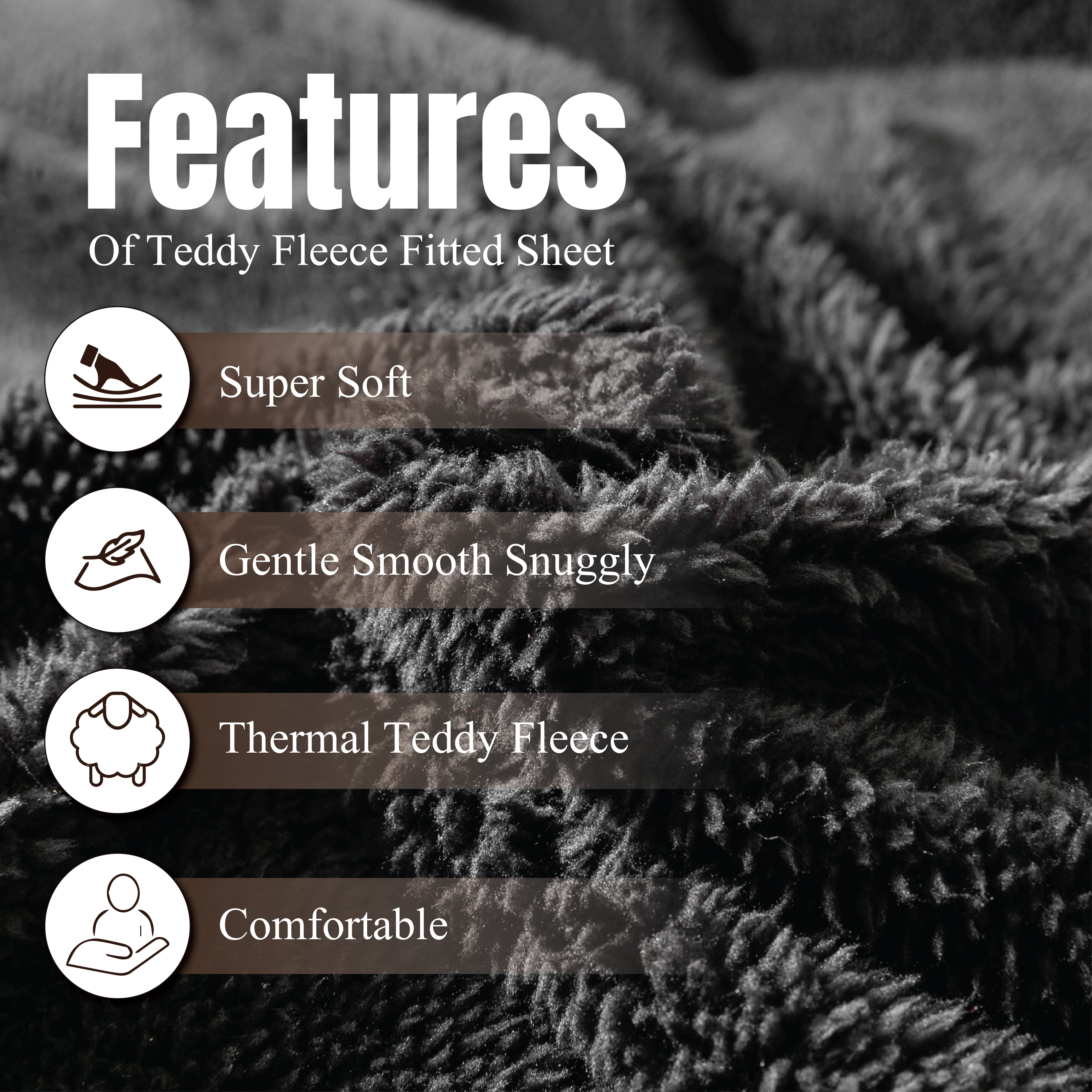 Funky Gadgets Teddy Fleece Fitted Bed Sheet - Ultra-Soft Thermal Bedding, Plain Fluffy Fleece Sheets, Luxury Teddy Bear Design, Black
