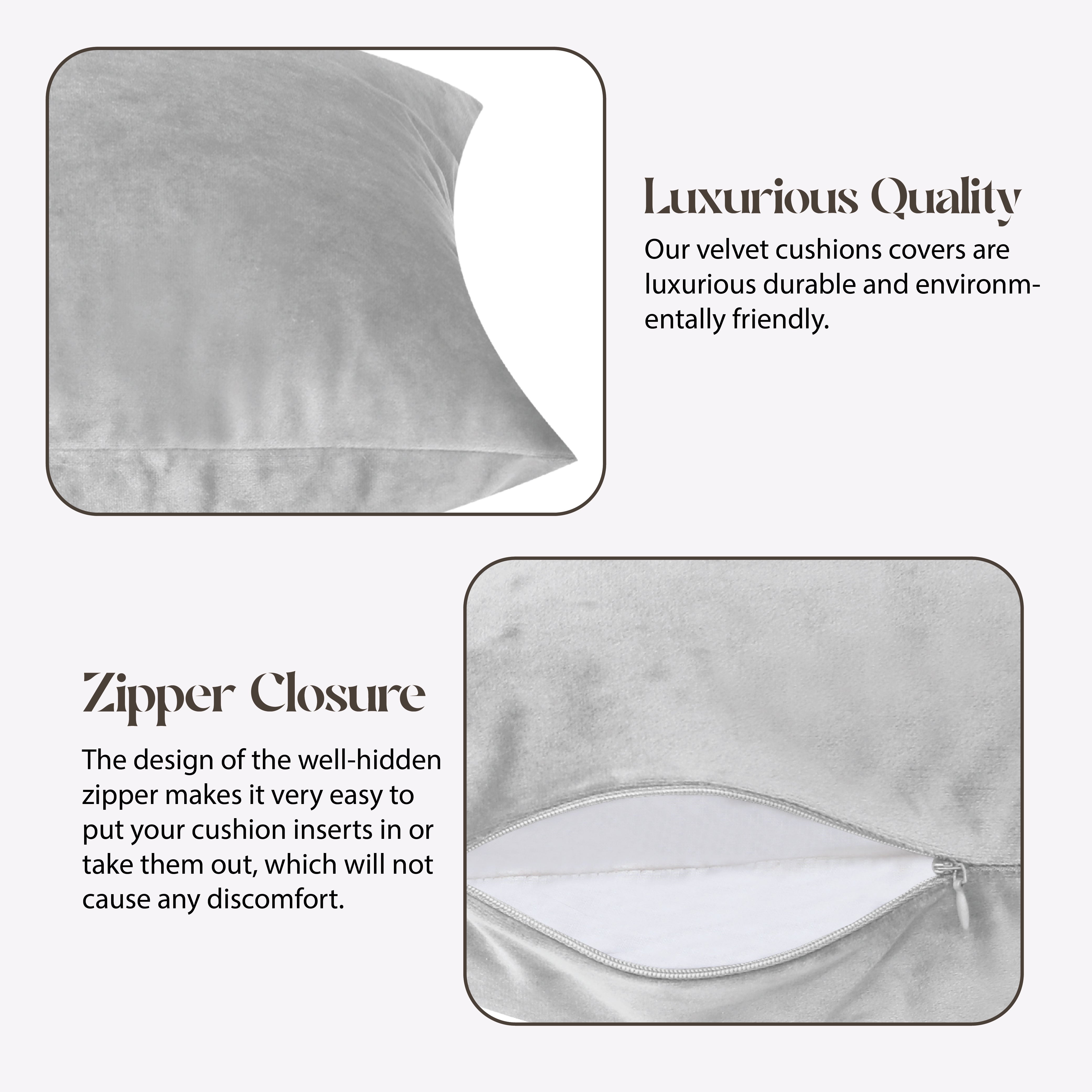 Velvet Cushion Covers 45 x 45 cm - Silver grey