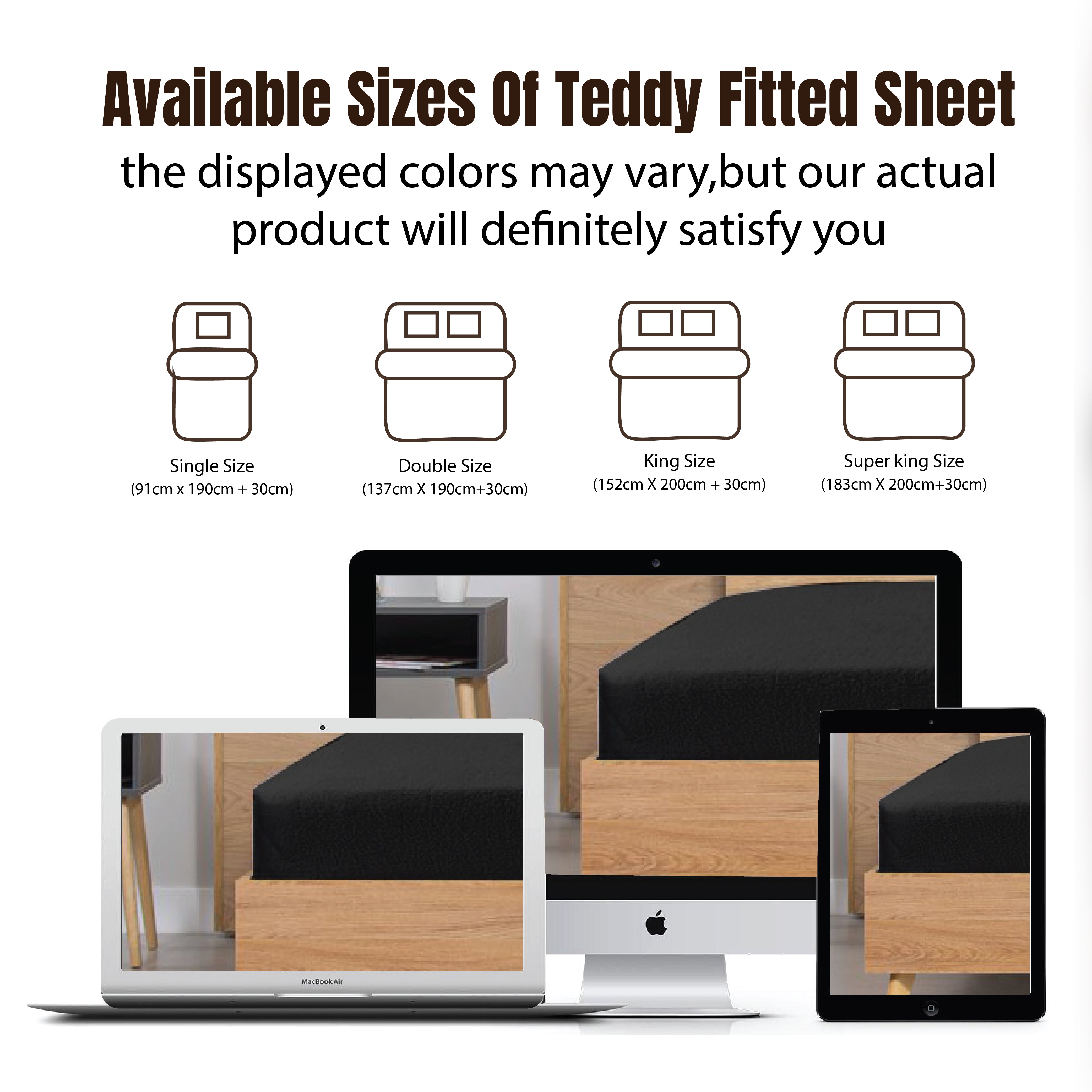 Funky Gadgets Teddy Fleece Fitted Bed Sheet - Ultra-Soft Thermal Bedding, Plain Fluffy Fleece Sheets, Luxury Teddy Bear Design, Black