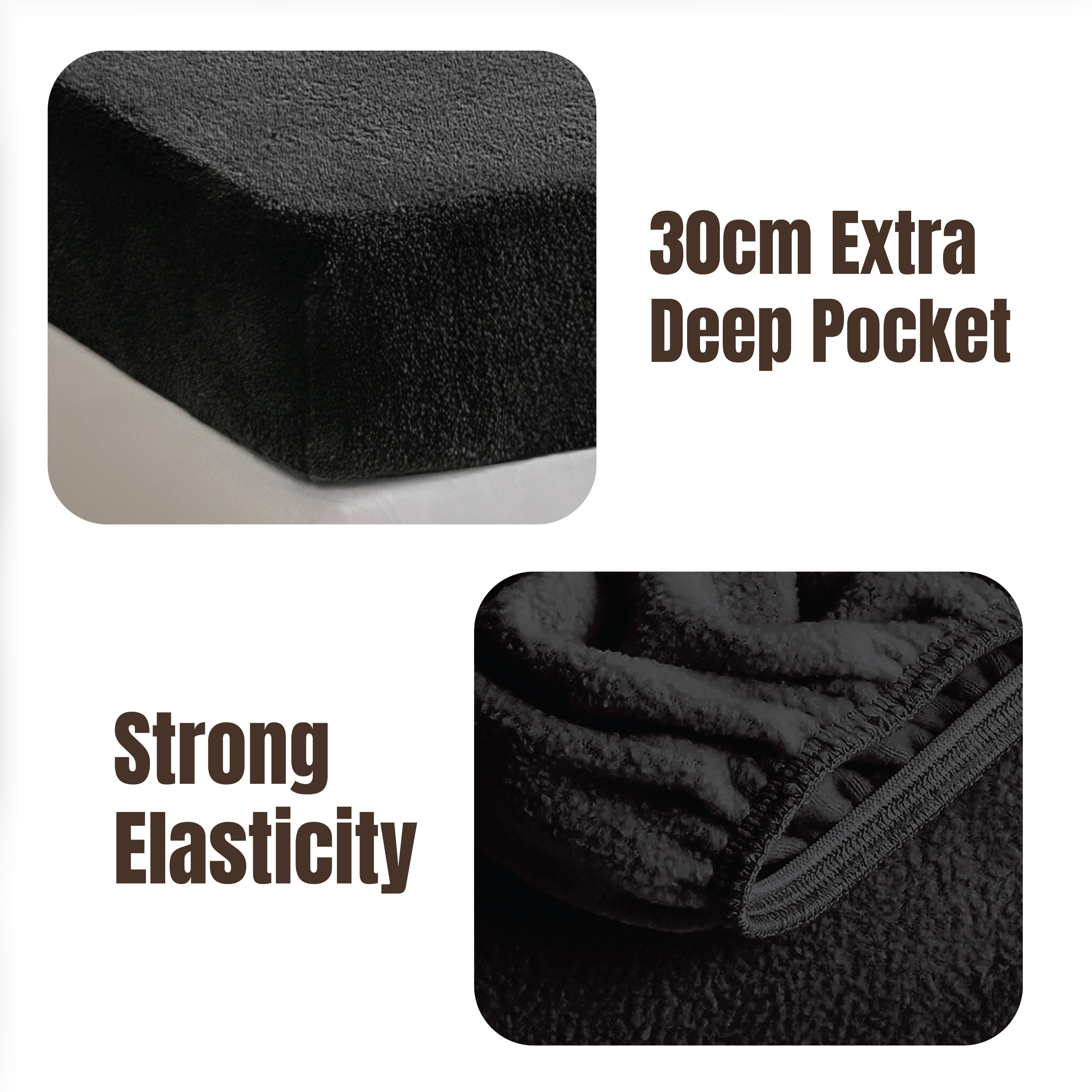 Funky Gadgets Teddy Fleece Fitted Bed Sheet - Ultra-Soft Thermal Bedding, Plain Fluffy Fleece Sheets, Luxury Teddy Bear Design, Black