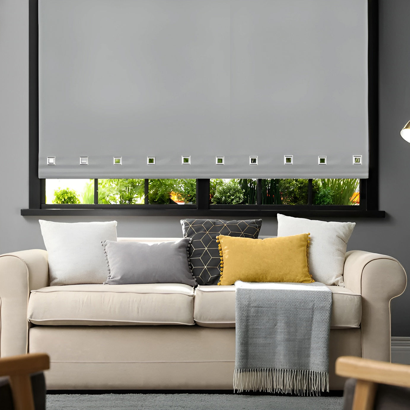 Funky Gadgets Light Grey Square Eyelet Light Filtering Roller Blinds - window blinds shades Easy Fit Child Safe Polyester Fabric Daylight Trimmable Roller Blind