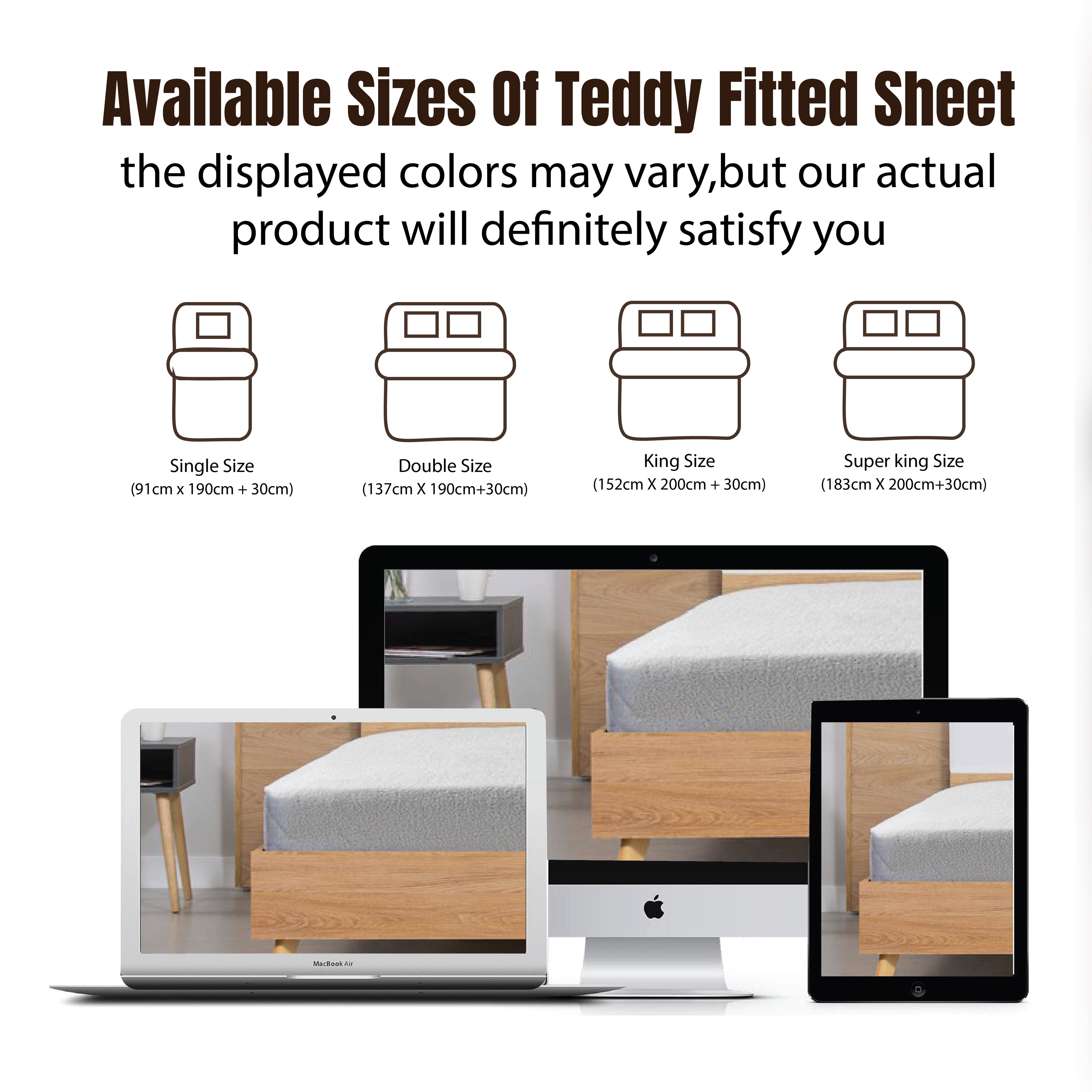 Funky Gadgets Teddy Fleece Fitted Bed Sheet - Ultra-Soft Thermal Bedding, Plain Fluffy Fleece Sheets, Luxury Teddy Bear Design, Grey