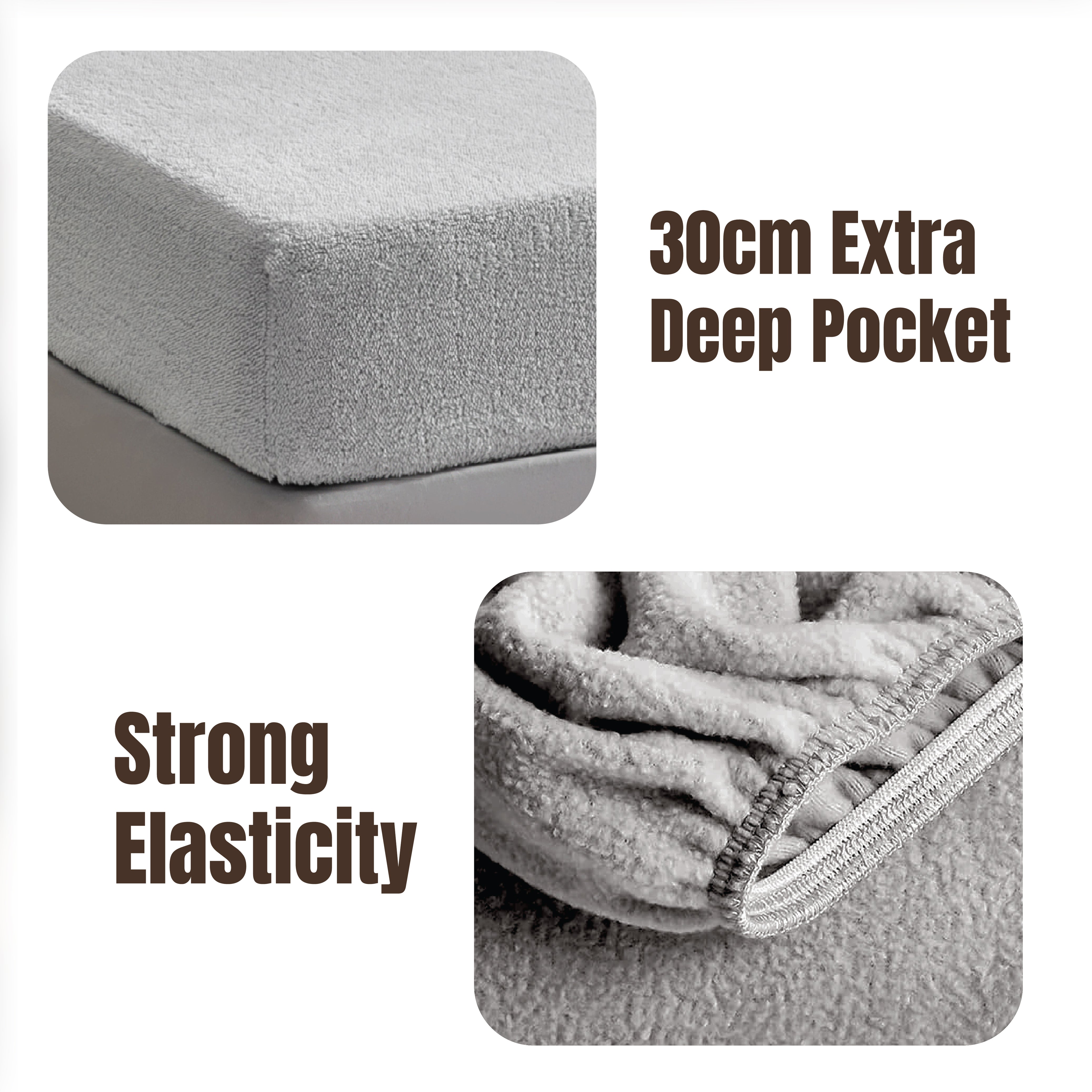 Funky Gadgets Teddy Fleece Fitted Bed Sheet - Ultra-Soft Thermal Bedding, Plain Fluffy Fleece Sheets, Luxury Teddy Bear Design, Grey