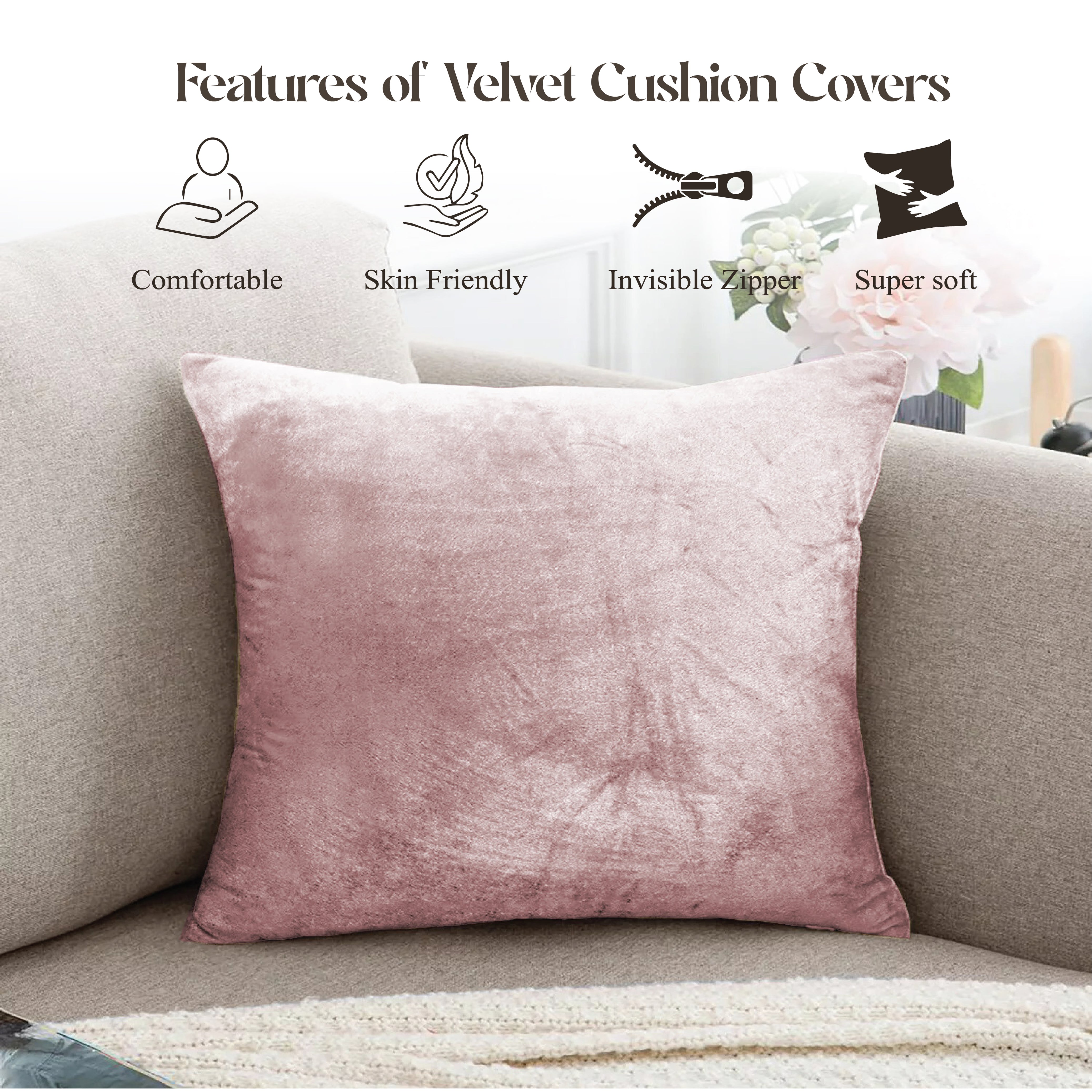 Velvet Cushion Covers 45 x 45 cm - Blush Pink