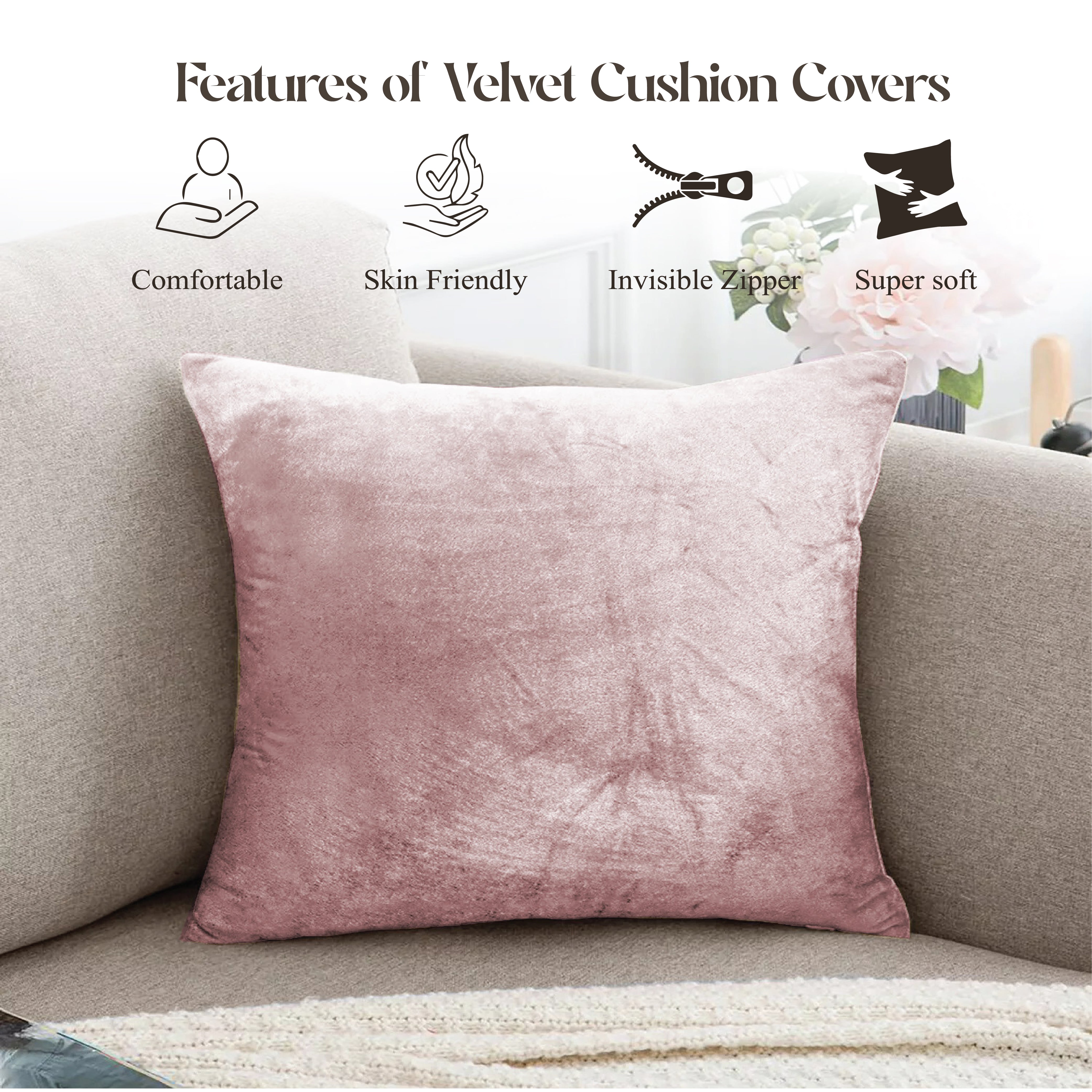 Velvet Cushion Covers 45 x 45 cm - Blush Pink