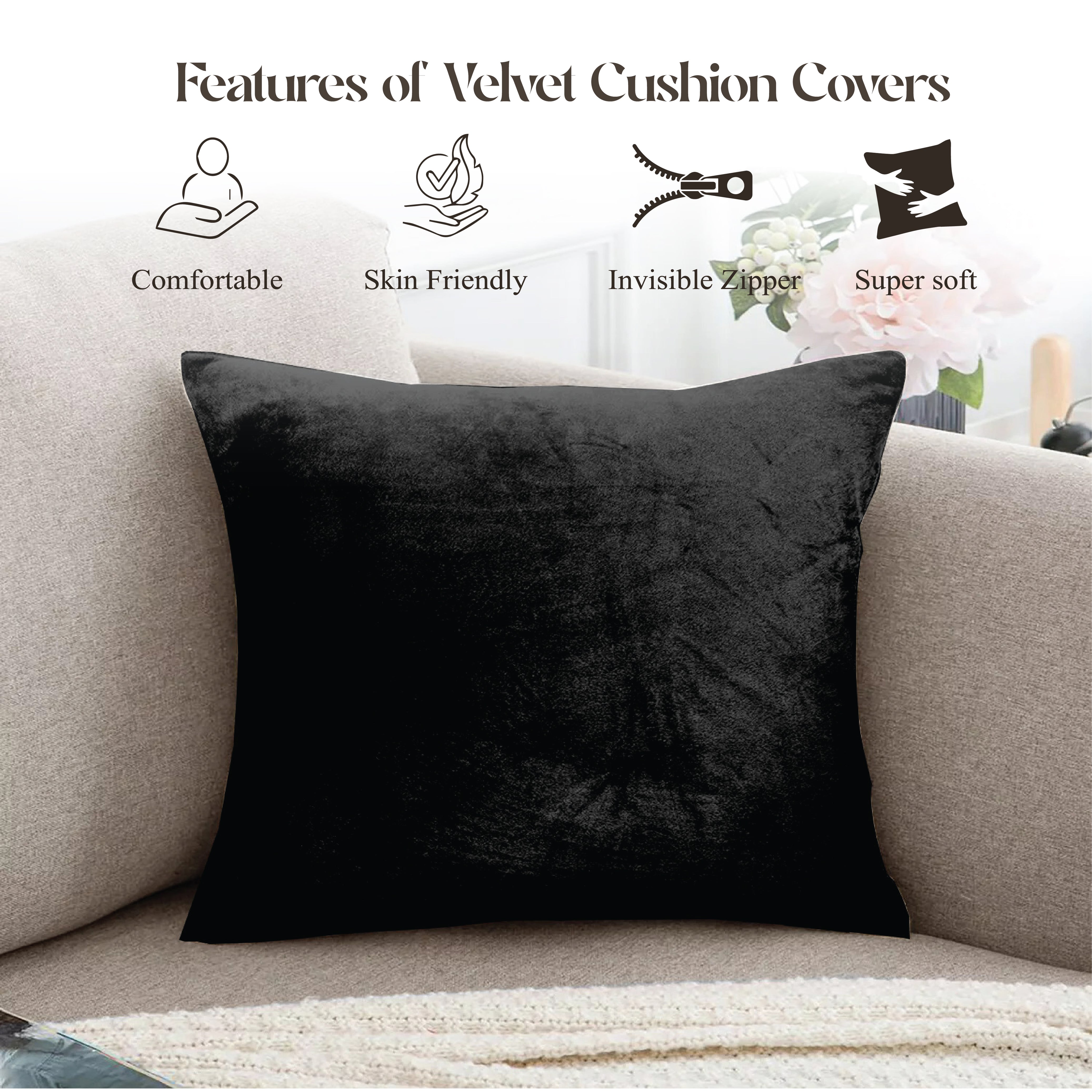 Velvet Cushion Covers 45 x 45 cm - Black