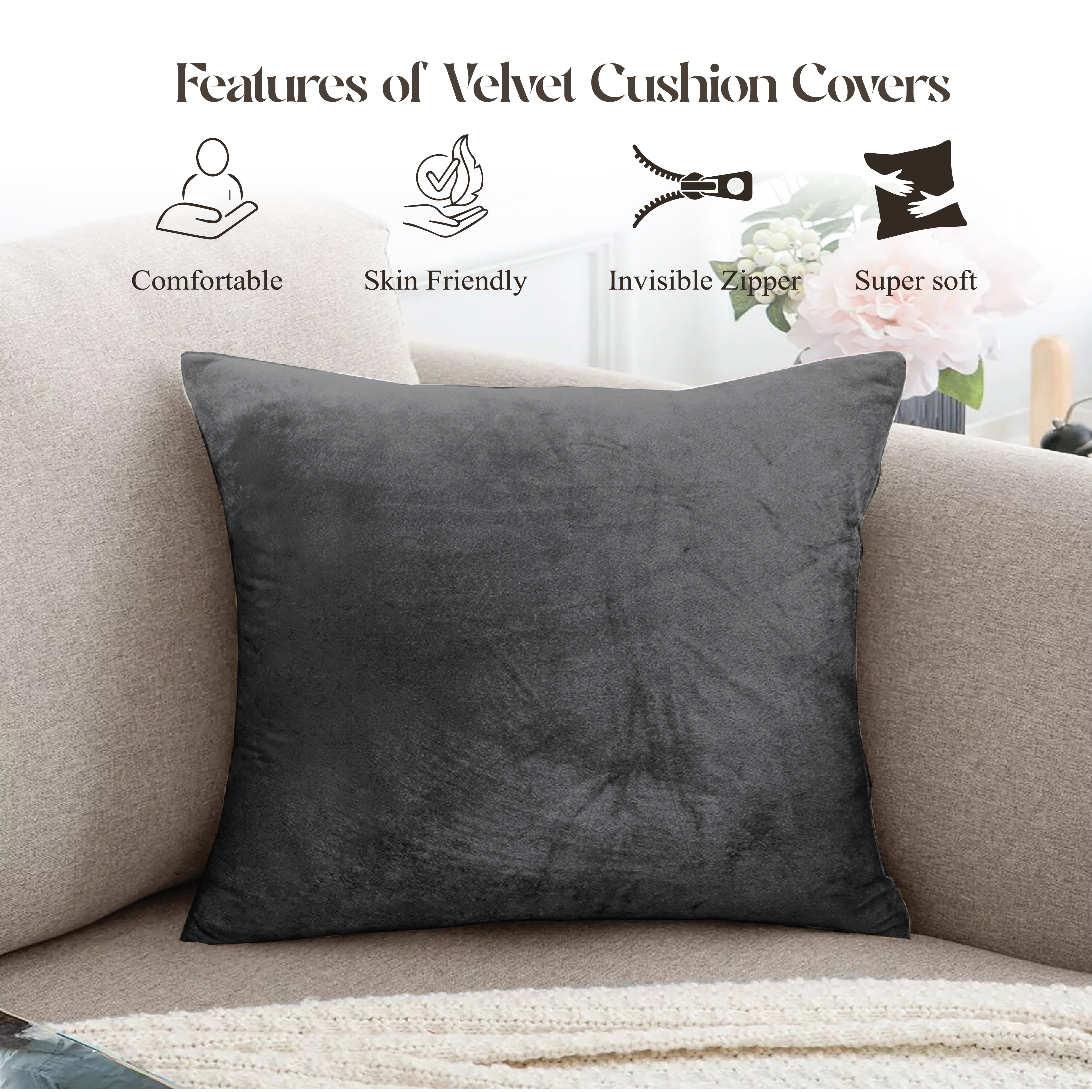 Velvet Cushion Covers 45 x 45 cm - Dark grey