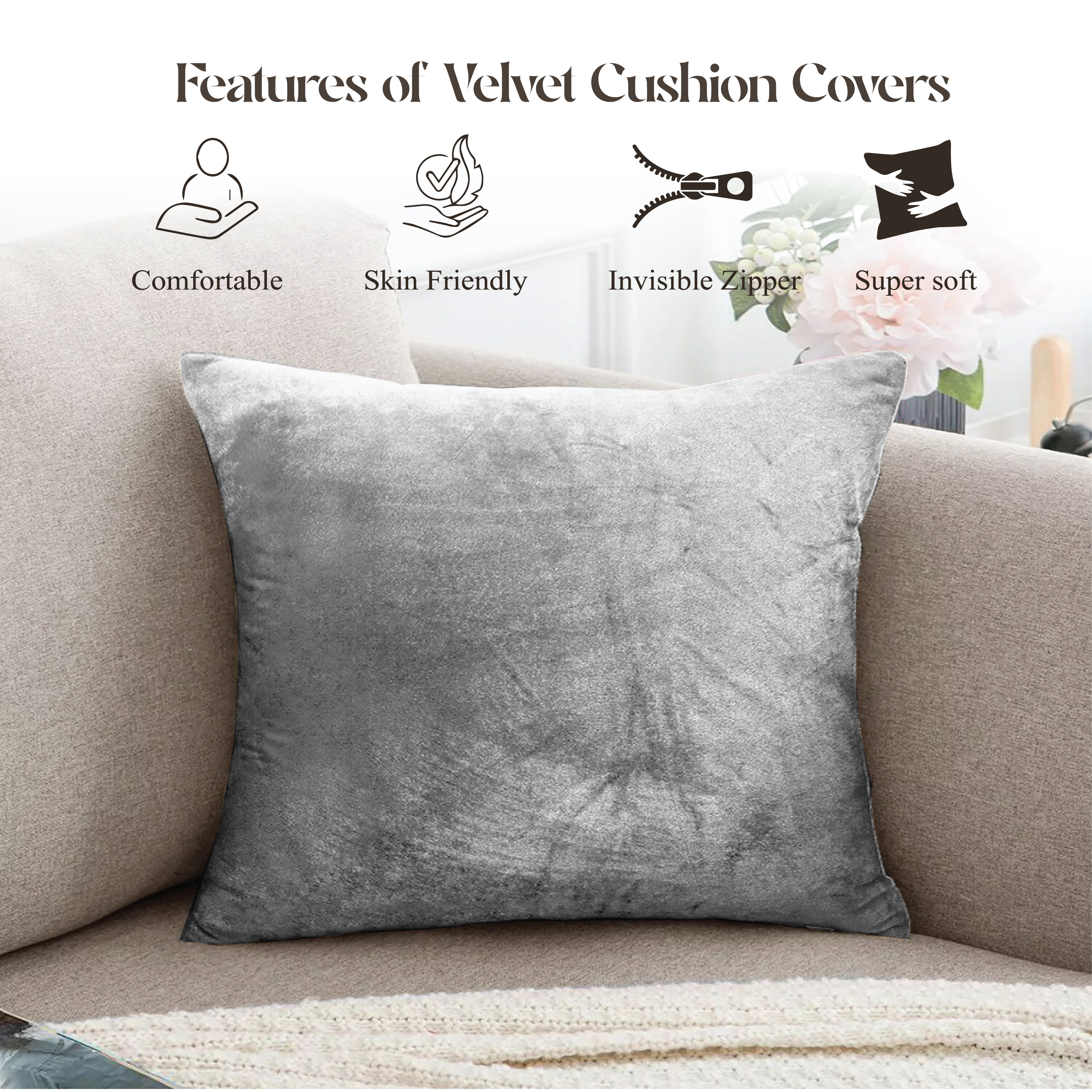 Velvet Cushion Covers 45 x 45 cm - Silver grey