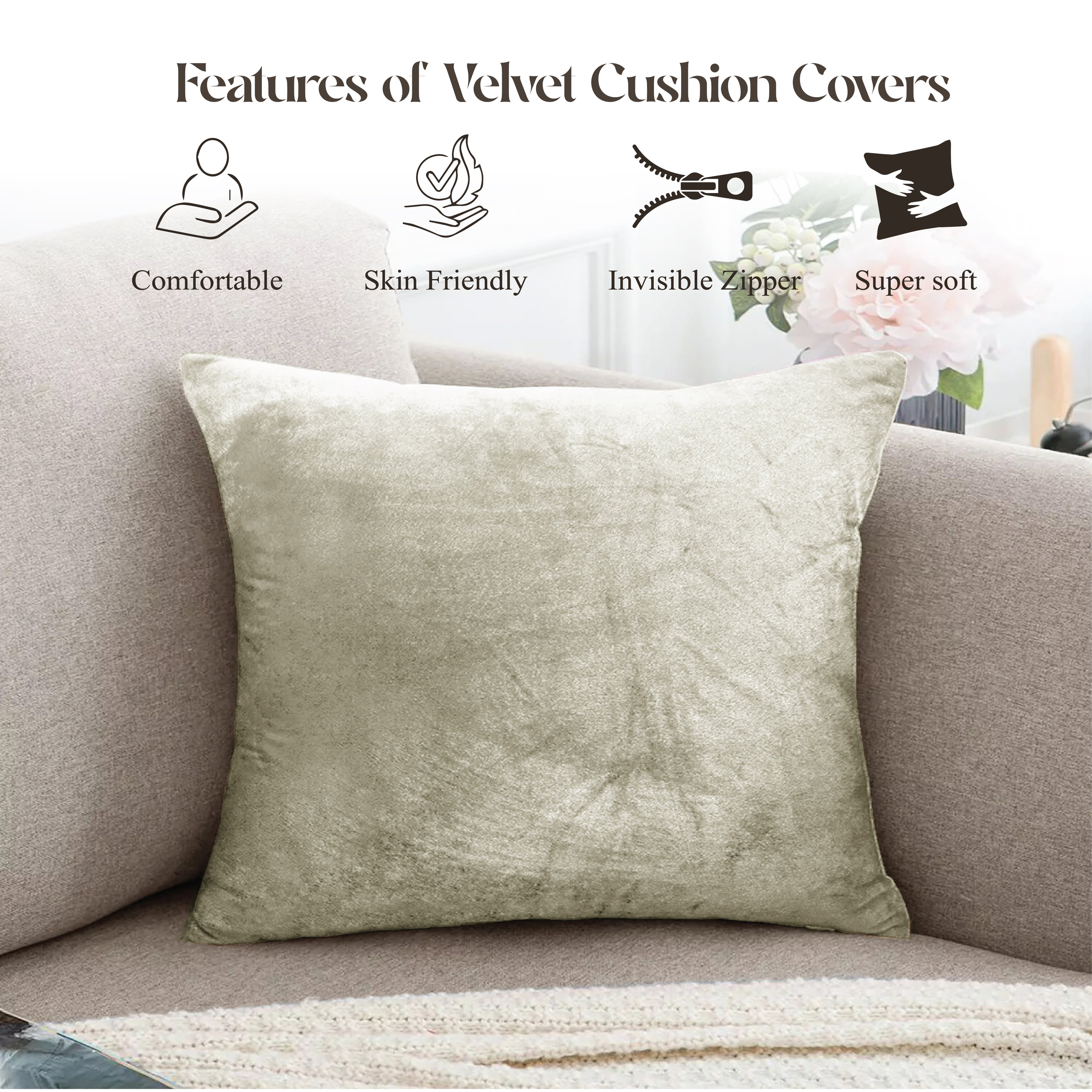 Velvet Cushion Covers 45 x 45 cm - Cream