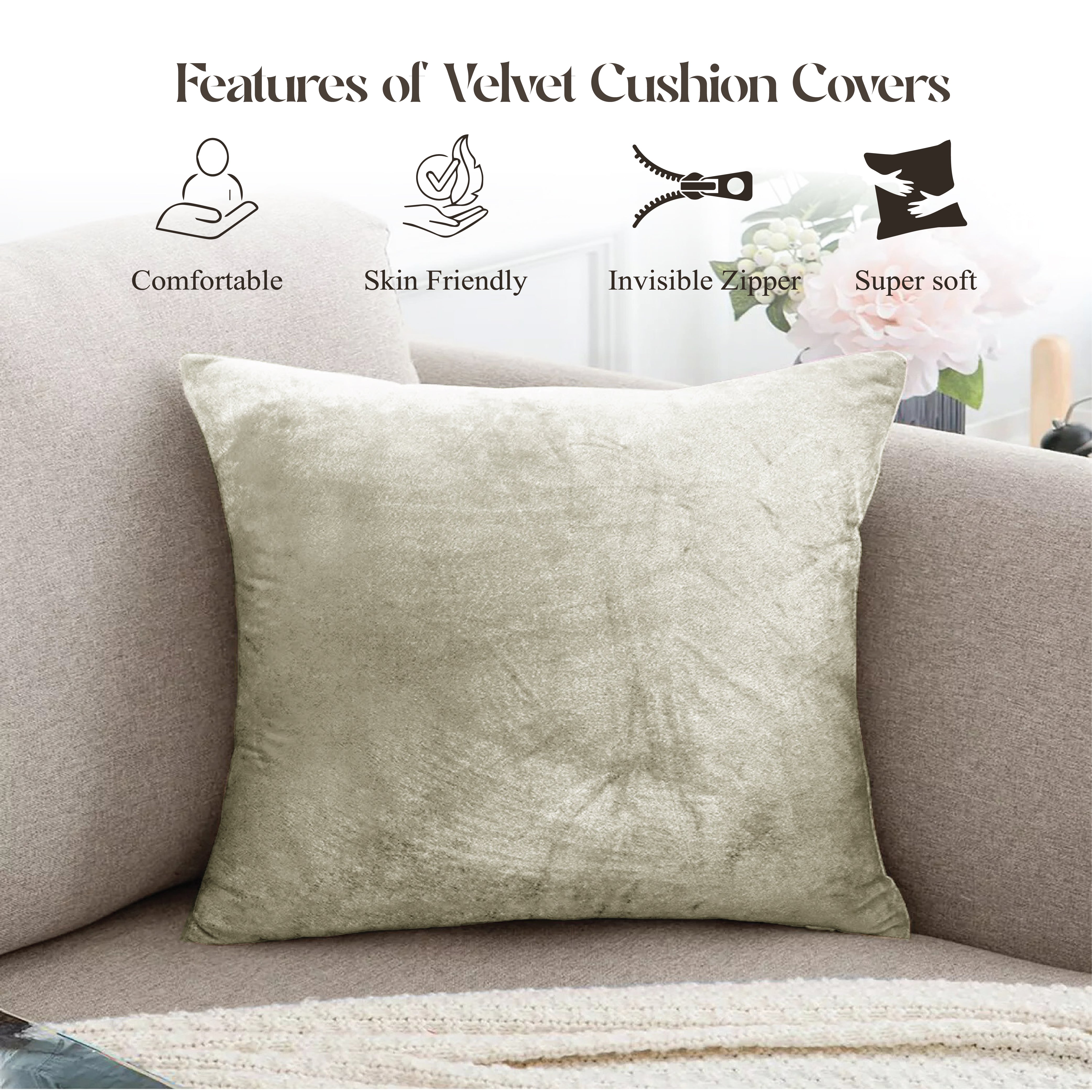 Velvet Cushion Covers 45 x 45 cm - Cream