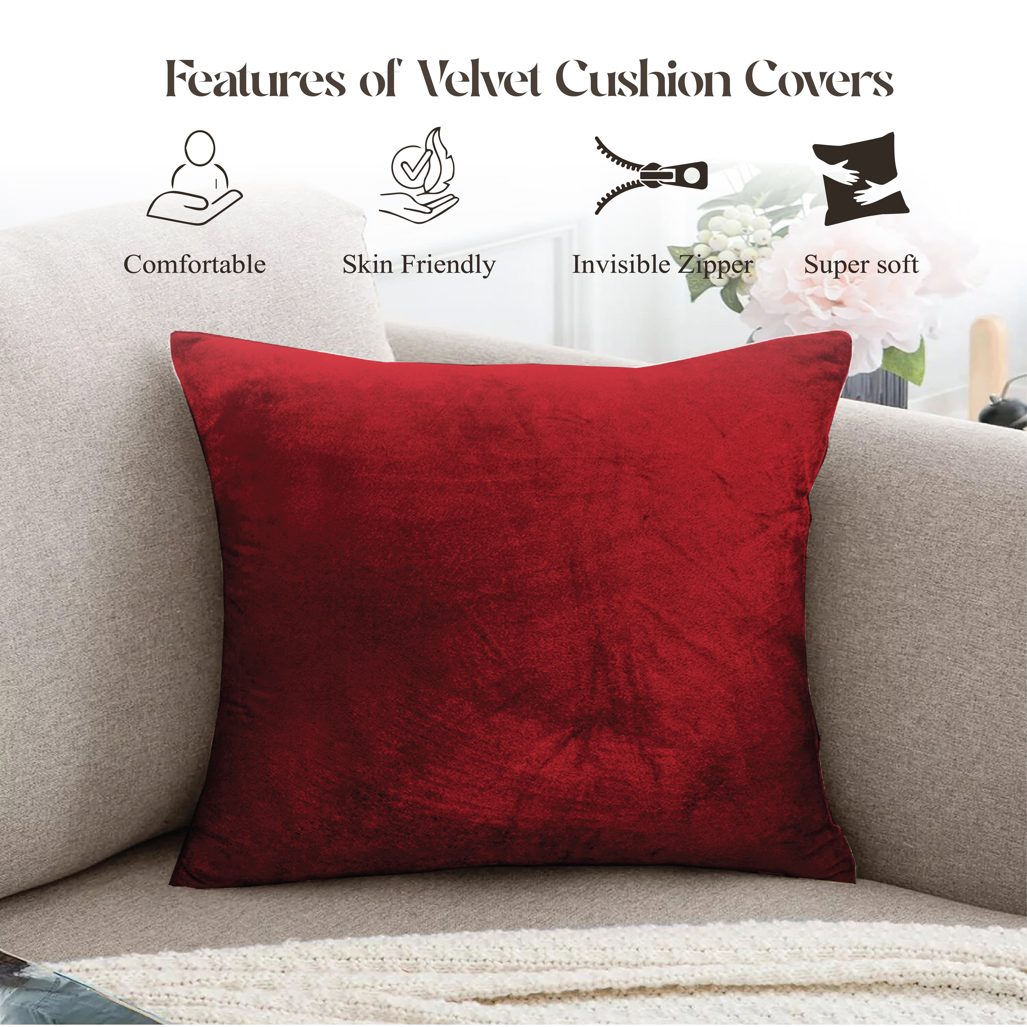 Velvet Cushion Covers 45 x 45 cm - Red