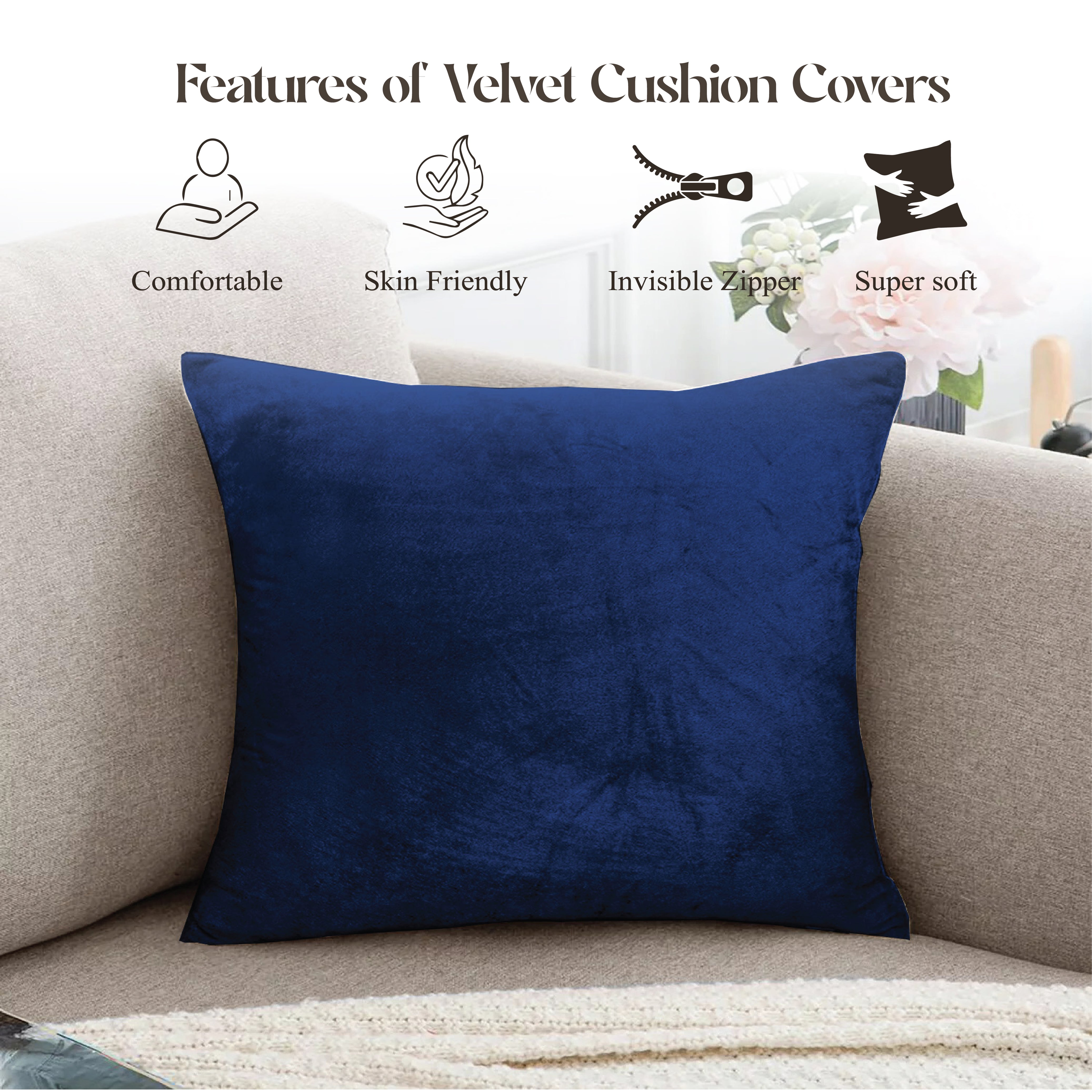 Velvet Cushion Covers 45 x 45 cm - Navy blue