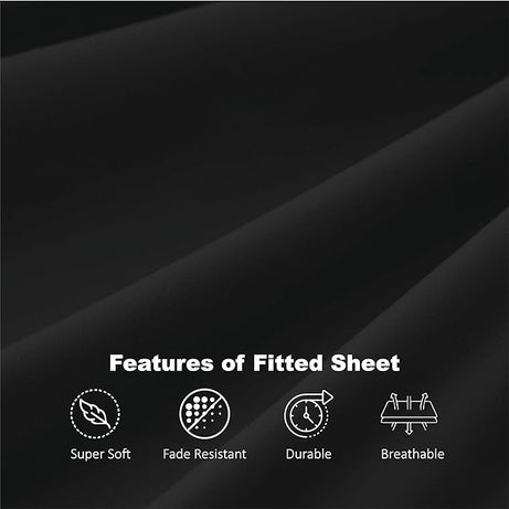 Funky Gadgets  Fitted Sheets Black Extra Deep Pocket (40cm) 90 GSM Brushed Microfiber Fitted Sheet