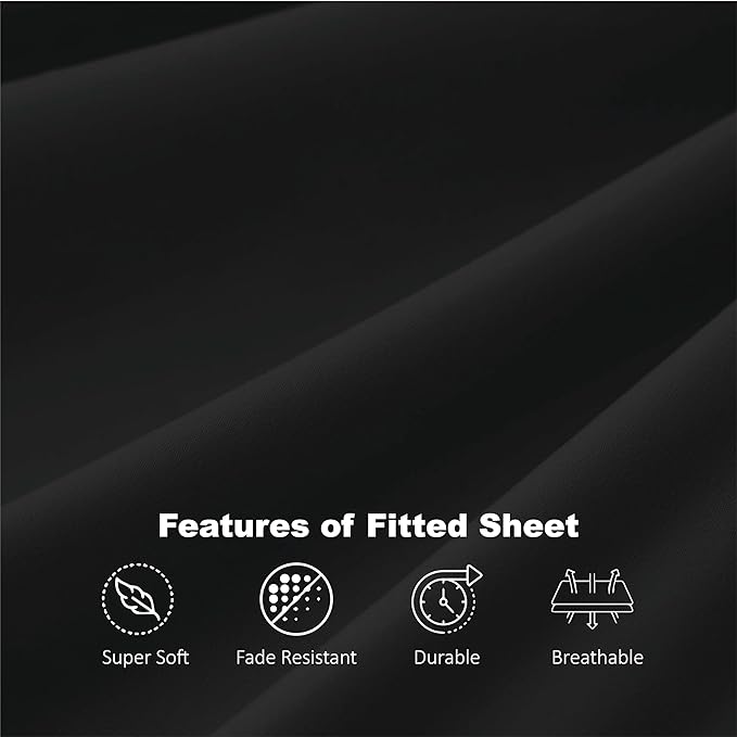 Funky Gadgets  Fitted Sheets Black Extra Deep Pocket (40cm) 90 GSM Brushed Microfiber Fitted Sheet