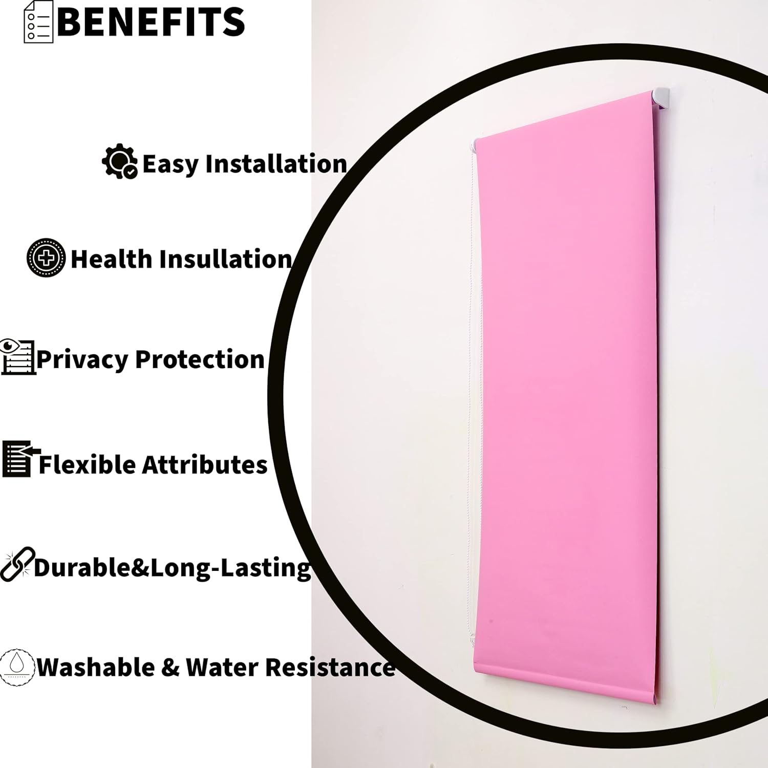 Funky Gadgets Roller Blinds Thermal Blackout Roller Blind, Easy Fit Child Safe Trimmable UV Protection Home Office Window Blinds, Pink Blind