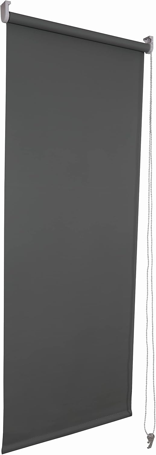 Funky Gadgets Blackout Roller Blinds Window Shades Easy Fit Thermal Roller Blind 3 Pass Black Out Fabric for Room Darkening Trimmable Child Safe Metal Tube Charcoal Grey