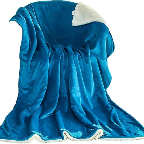 Funky gadgets Sherpa Fleece Teal Blue Blanket Bed Throws Blankets For Sofas Fluffy Soft Thick Warm Blanket- Blanket Throws for Travel