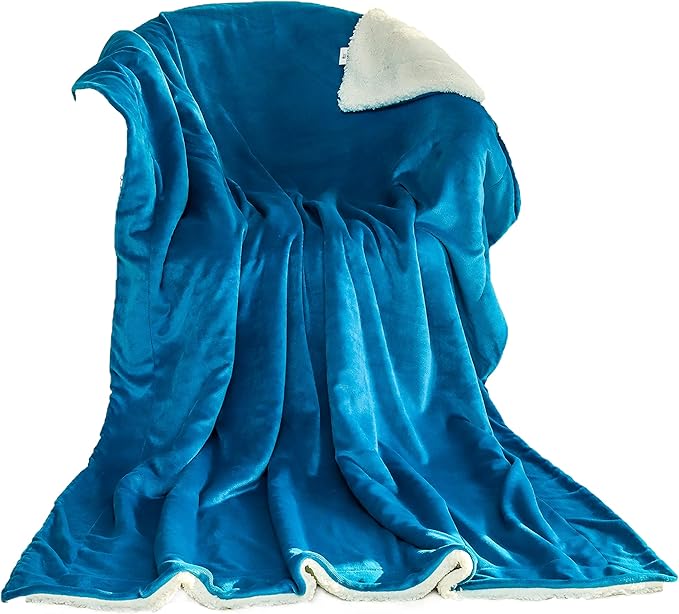 Funky gadgets Sherpa Fleece Teal Blue Blanket Bed Throws Blankets For Sofas Fluffy Soft Thick Warm Blanket- Blanket Throws for Travel