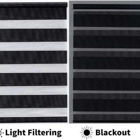 Funky Gadgets Black Day Night Blinds Double Layer Sheer Fabric blinds Windows Curtains For Bedroom Easy Fit Drilling & No Drilling Opaque Shades Zebra Roller Blinds