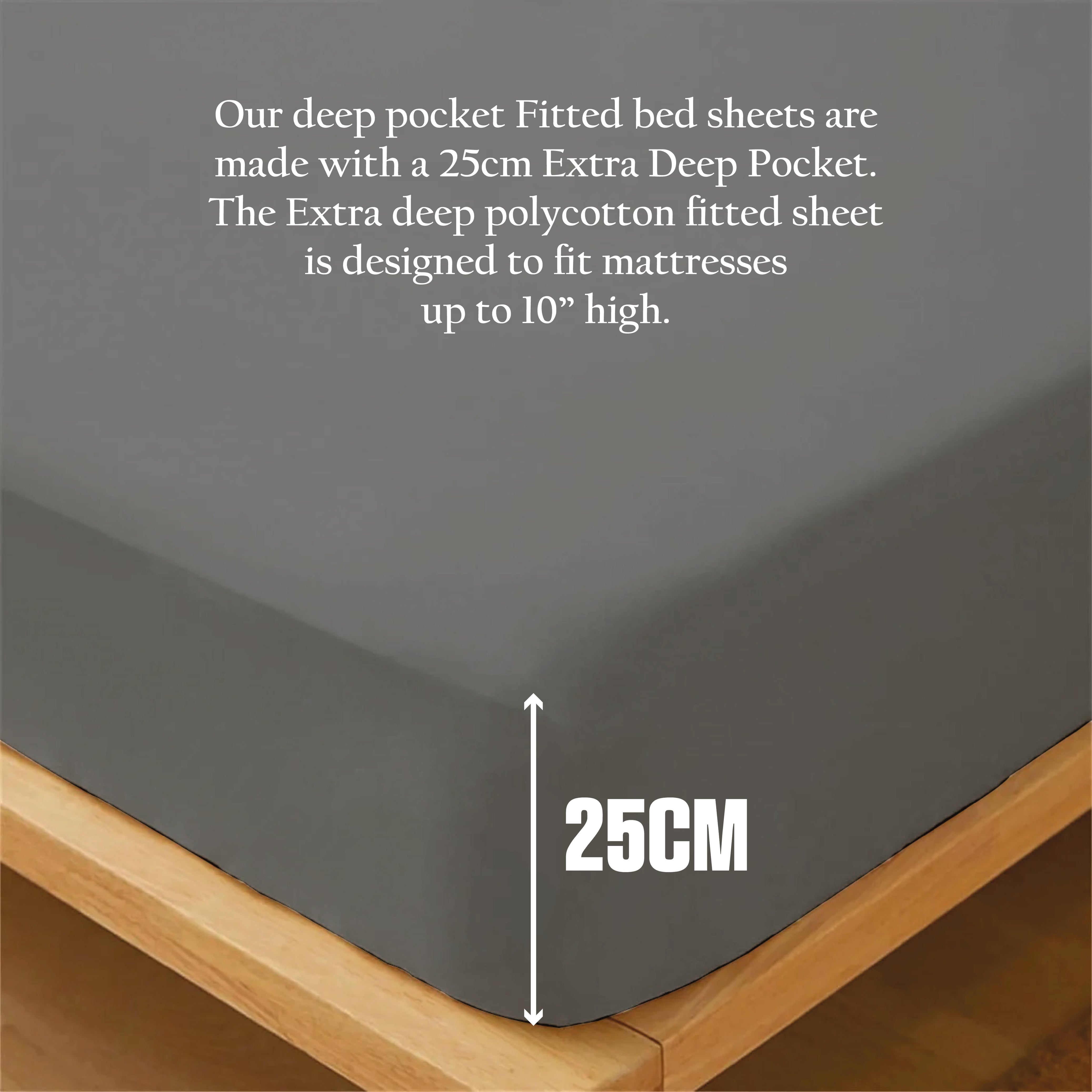 Funky gadgets Charcoal Luxury Poly Cotton Extra Deep Fitted Sheet Bed Sheets Bedding Set Mattress Toper Bedsheets Easy wash Fabric Pocket Bedding Sets