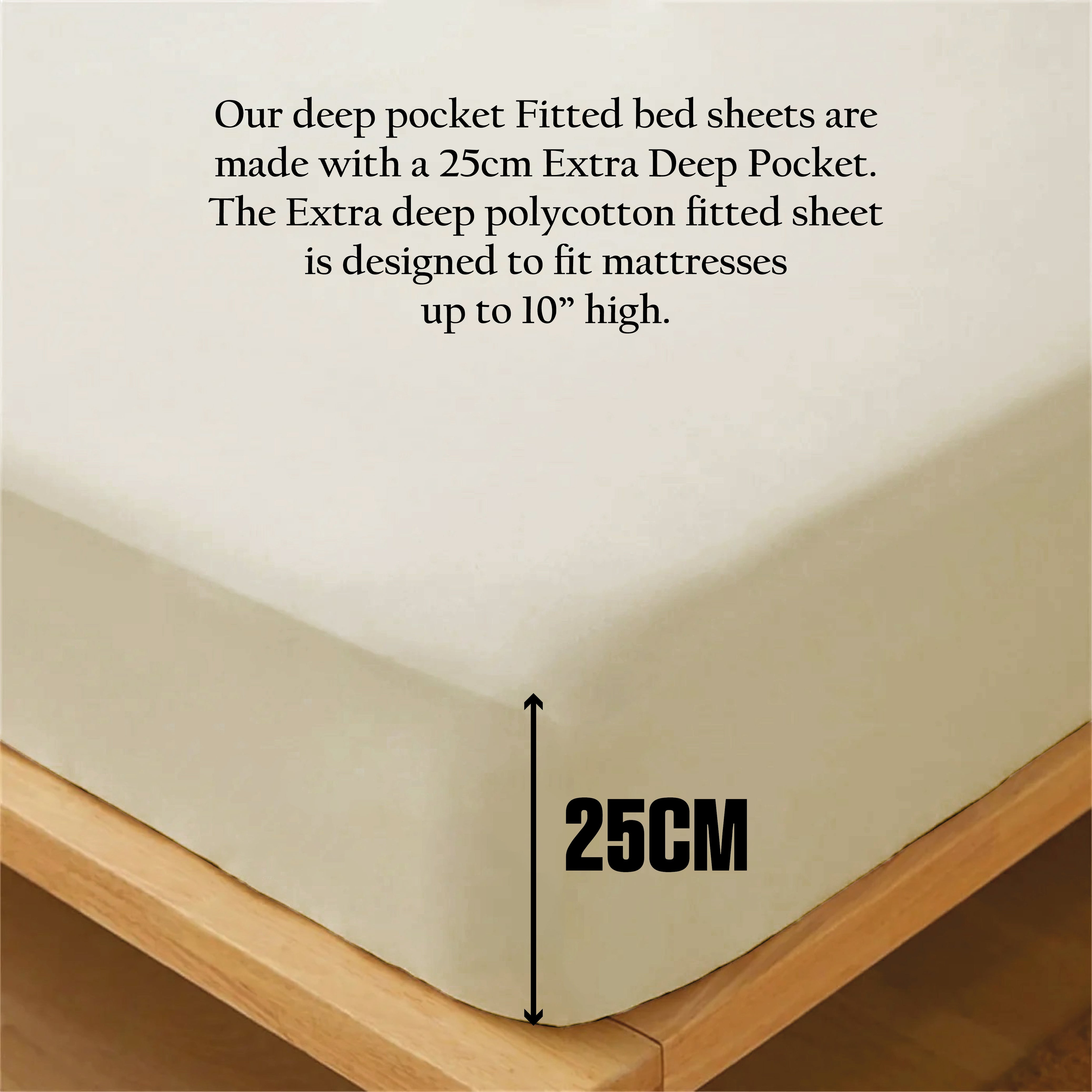 Funky gadgets Cream Luxury Poly Cotton Extra Deep Fitted Sheet Bed Sheets Bedding Set Mattress Toper Bedsheets Easy wash Fabric Pocket Bedding Sets