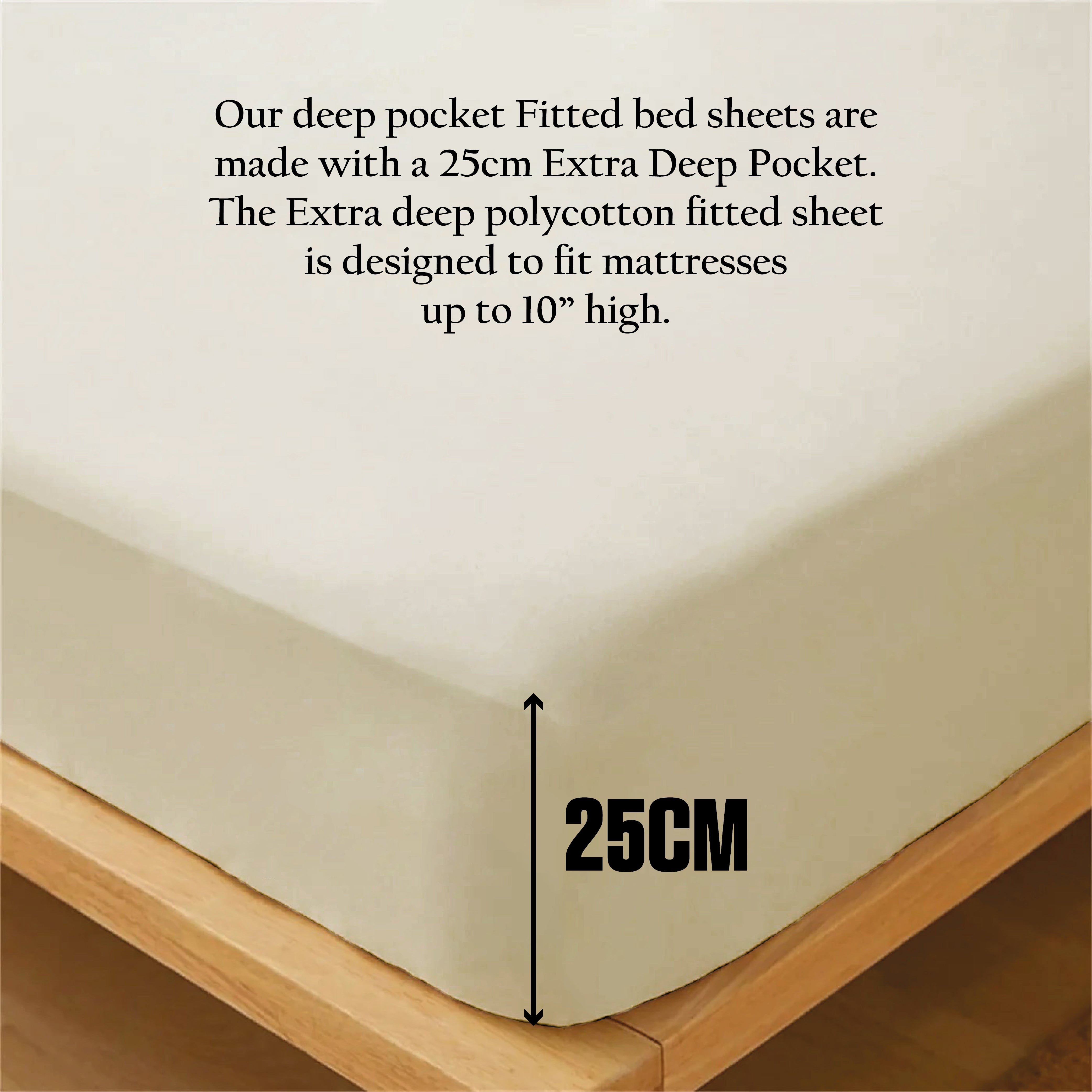 Funky gadgets Cream Luxury Poly Cotton Extra Deep Fitted Sheet Bed Sheets Bedding Set Mattress Toper Bedsheets Easy wash Fabric Pocket Bedding Sets