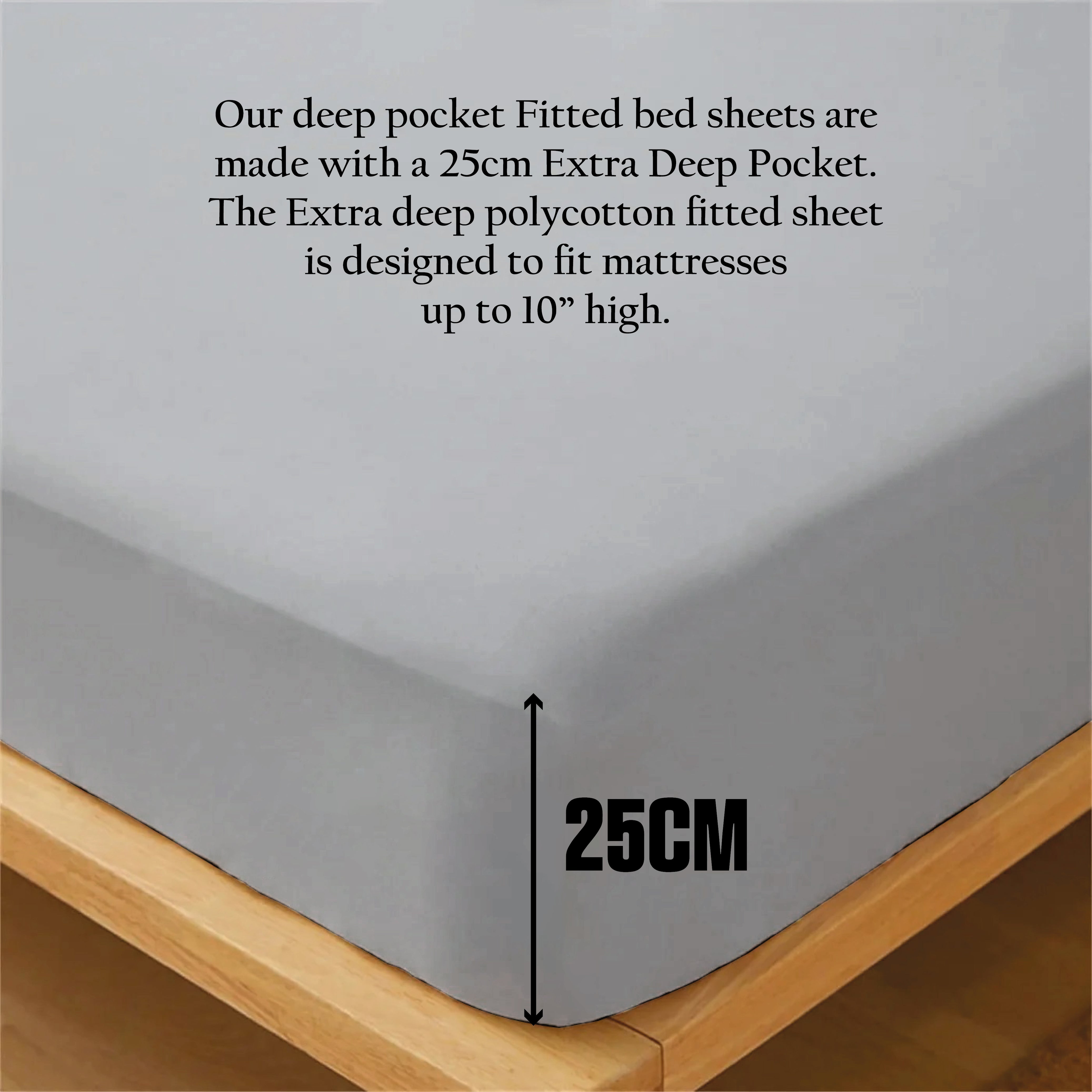 Funky gadgets Grey Luxury Poly Cotton Extra Deep Fitted Sheet Bed Sheets Bedding Set Mattress Toper Bedsheets Easy wash Fabric Pocket Bedding Sets