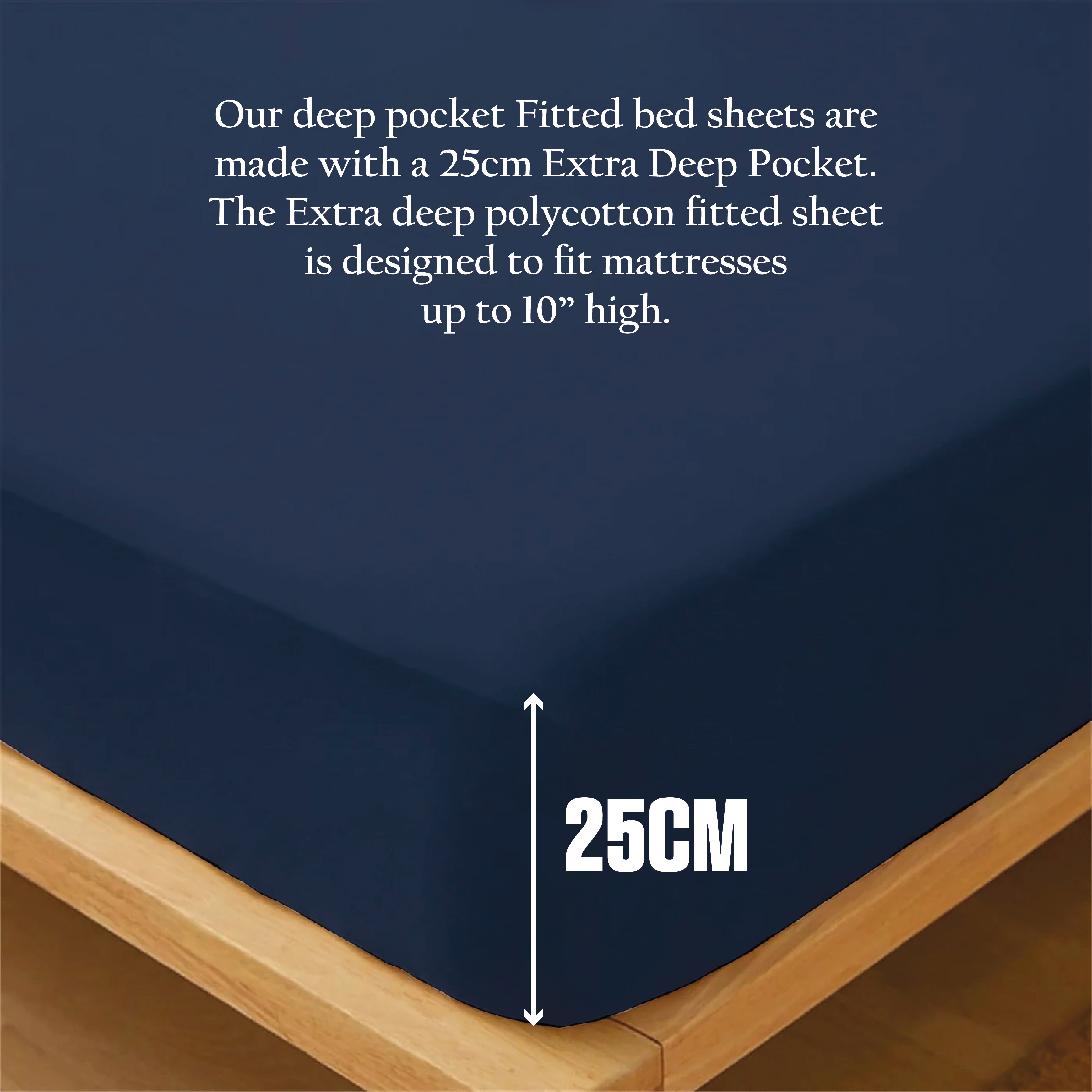 Funky gadgets Navy Luxury Poly Cotton Extra Deep Fitted Sheet Bed Sheets Bedding Set Mattress Toper Bedsheets Easy wash Fabric Pocket Bedding Sets