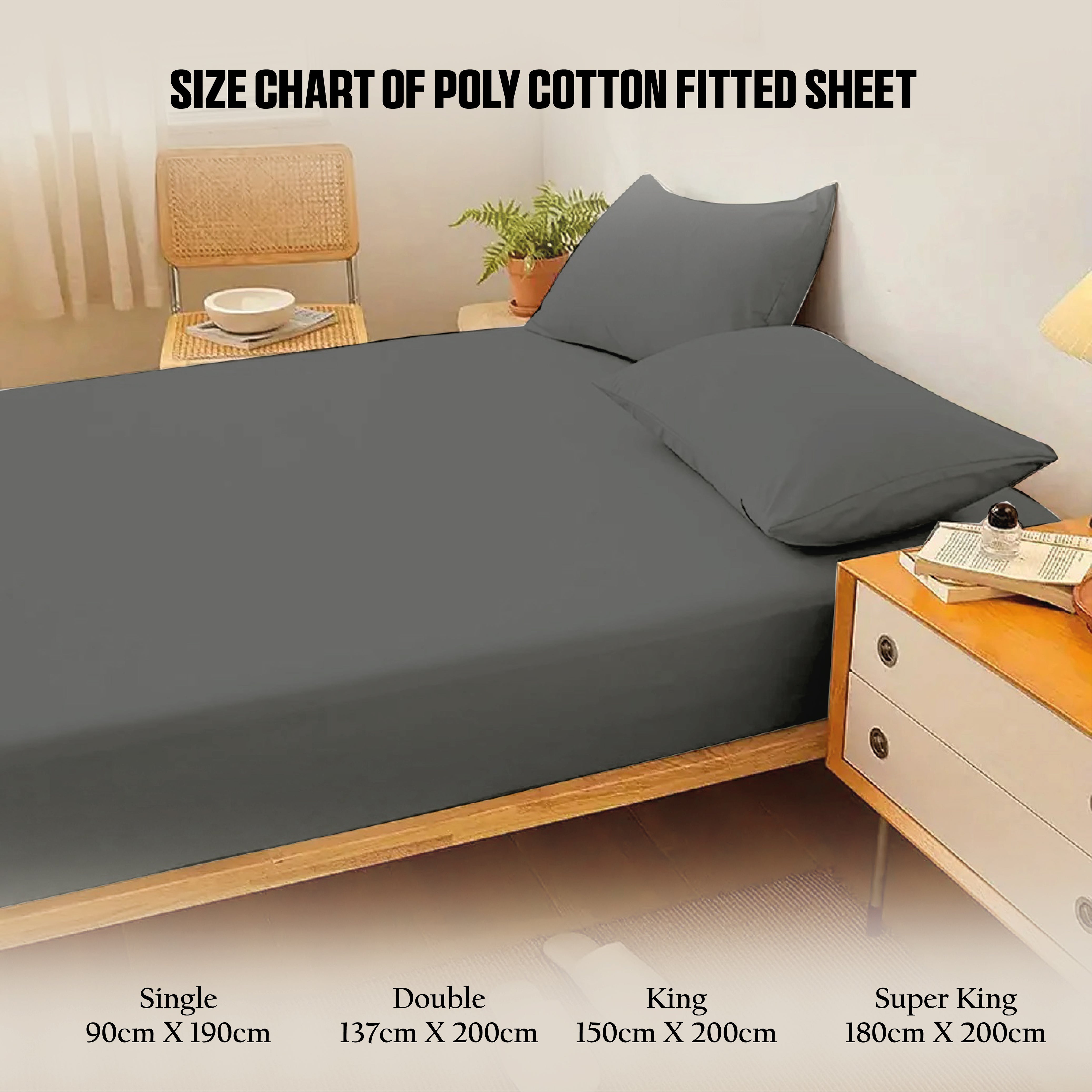 Funky gadgets Charcoal Luxury Poly Cotton Extra Deep Fitted Sheet Bed Sheets Bedding Set Mattress Toper Bedsheets Easy wash Fabric Pocket Bedding Sets