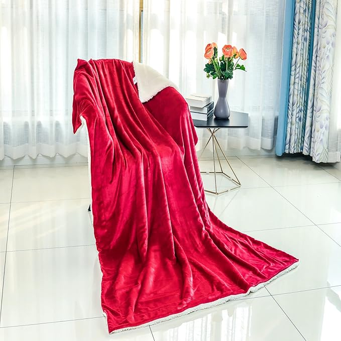 Funky gadgets Sherpa Fleece Red Blanket Bed Throws Blankets For Sofas Fluffy Soft Thick Warm Blanket- Blanket Throws for Travel