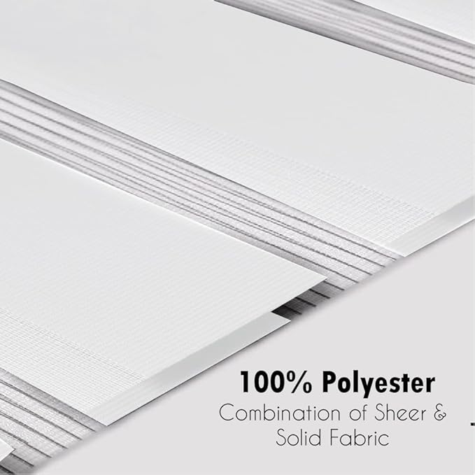 Funky Gadgets White Day Night Blinds Double Layer Sheer Fabric blinds Windows Curtains For Bedroom Easy Fit Drilling & No Drilling Opaque Shades Zebra Roller Blinds