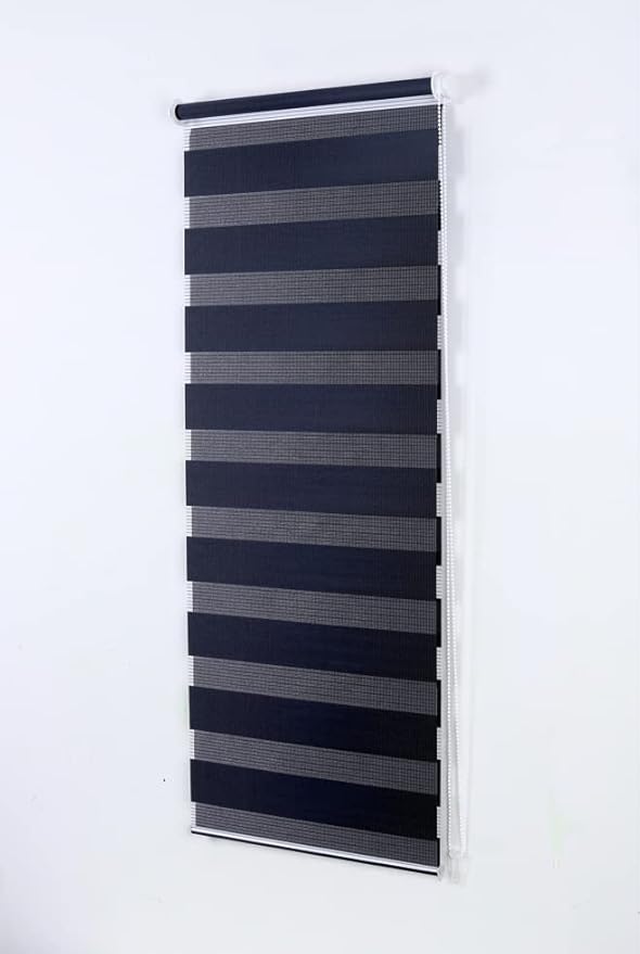 Funky Gadgets Black Day Night Blinds Double Layer Sheer Fabric blinds Windows Curtains For Bedroom Easy Fit Drilling & No Drilling Opaque Shades Zebra Roller Blinds