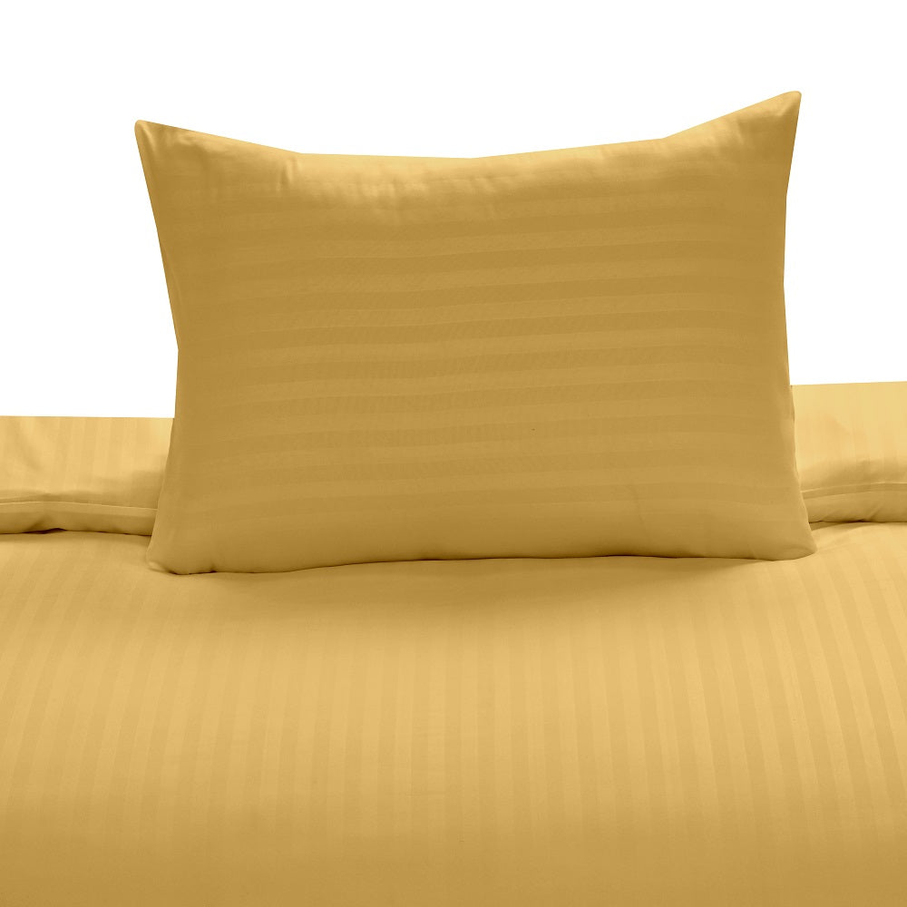Microfiber Satin Stripe Duvet Cover Set Luxury Hotel Bedding Sets with Pillowcases Breathable Ultra Soft Reversible -Ochre