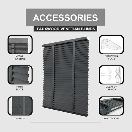 Available colors Faux wood Trimmable blinds 