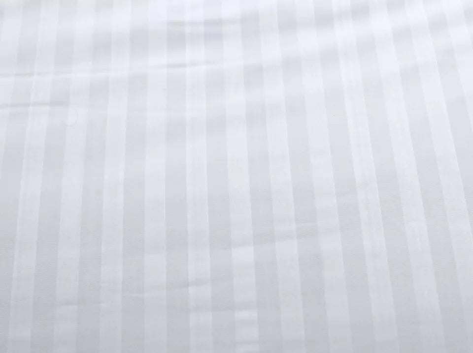 Microfiber Satin Stripe Duvet Cover Set Luxury Hotel Bedding Sets with Pillowcases Breathable Ultra Soft Reversible - White