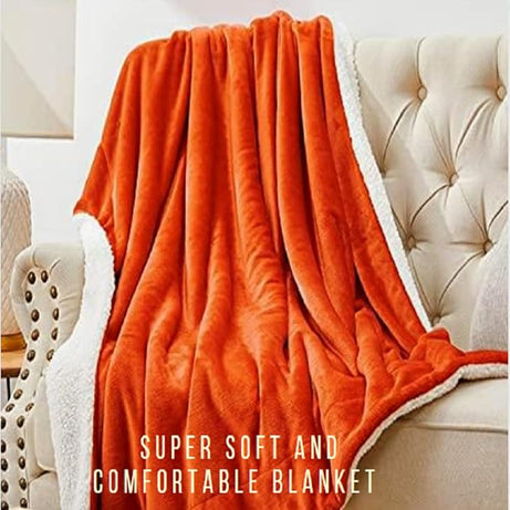 Funky gadgets Sherpa Fleece Orange Blanket Bed Throws Blankets For Sofas Fluffy Soft Thick Warm Blanket- Blanket Throws for Travel