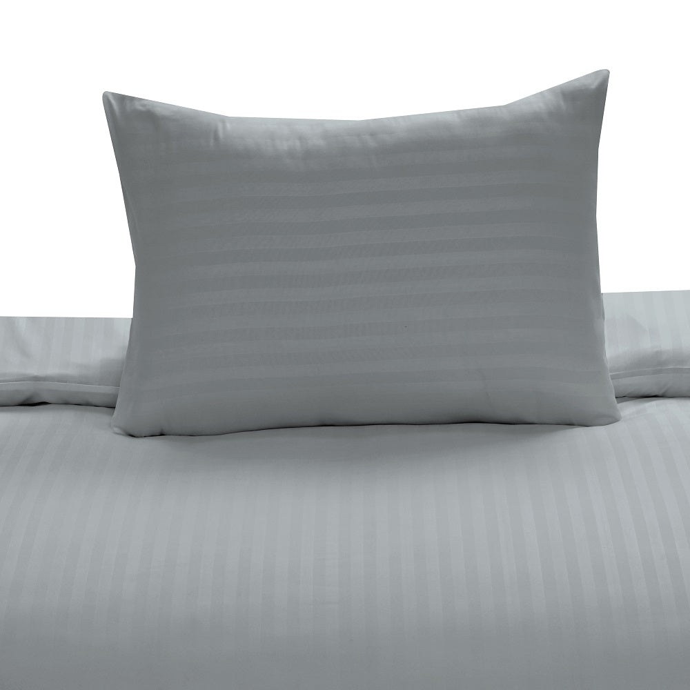 Microfiber Satin Stripe Duvet Cover Set Luxury Hotel Bedding Sets with Pillowcases Breathable Ultra Soft Reversible Light Grey