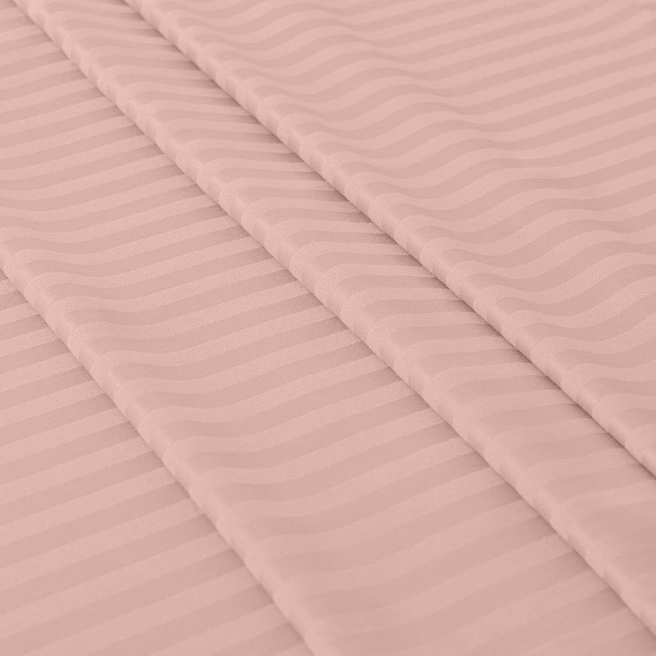 Microfiber Satin Stripe Duvet Cover Set Luxury Hotel Bedding Sets with Pillowcases Breathable Ultra Soft Reversible -Blush