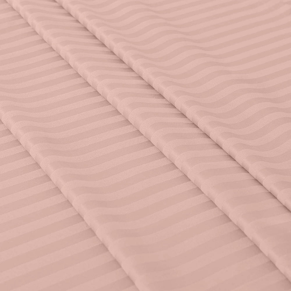 Microfiber Satin Stripe Duvet Cover Set Luxury Hotel Bedding Sets with Pillowcases Breathable Ultra Soft Reversible -Blush