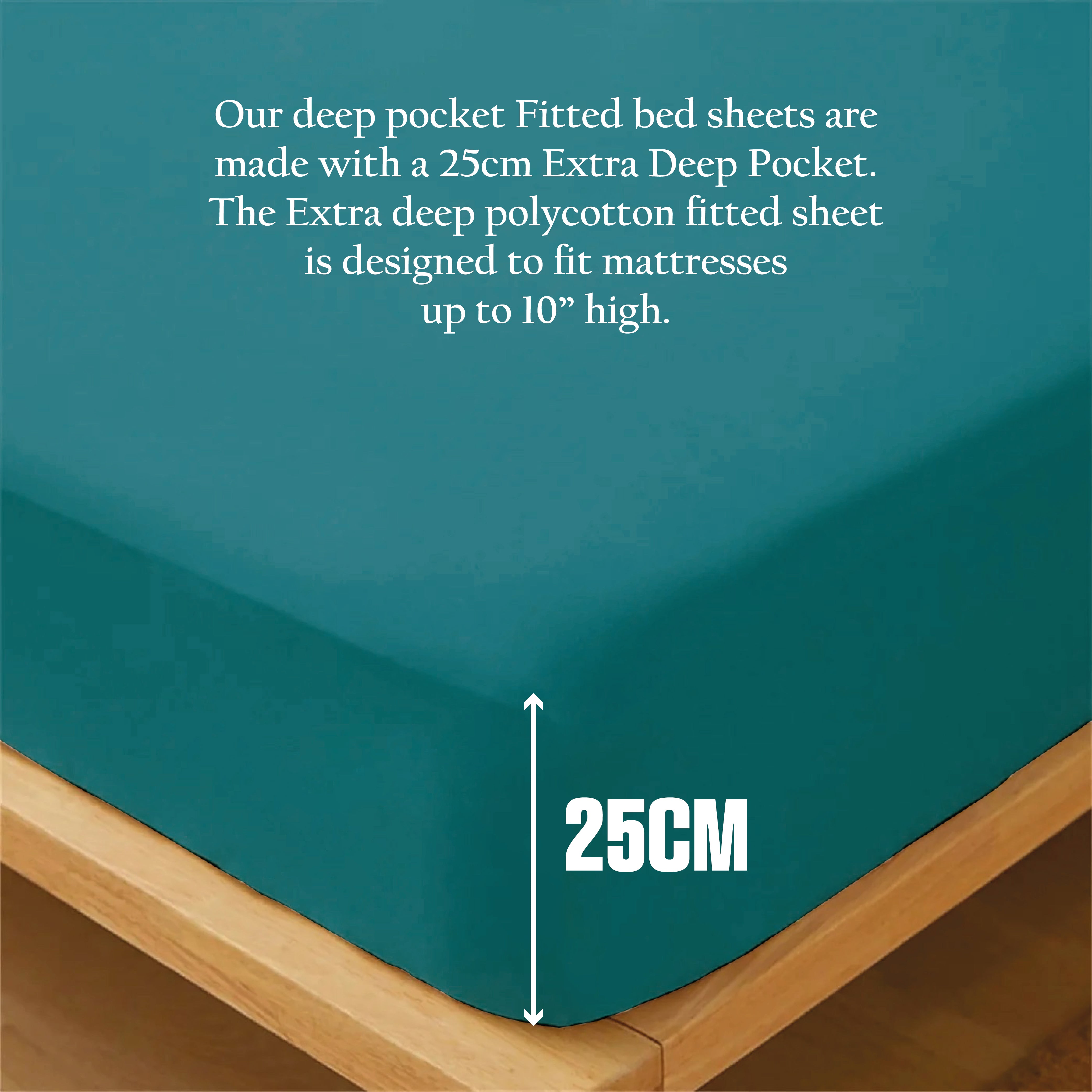 Funky gadgets Teal Luxury Poly Cotton Extra Deep Fitted Sheet Bed Sheets Bedding Set Mattress Toper Bedsheets Easy wash Fabric Pocket Bedding Sets