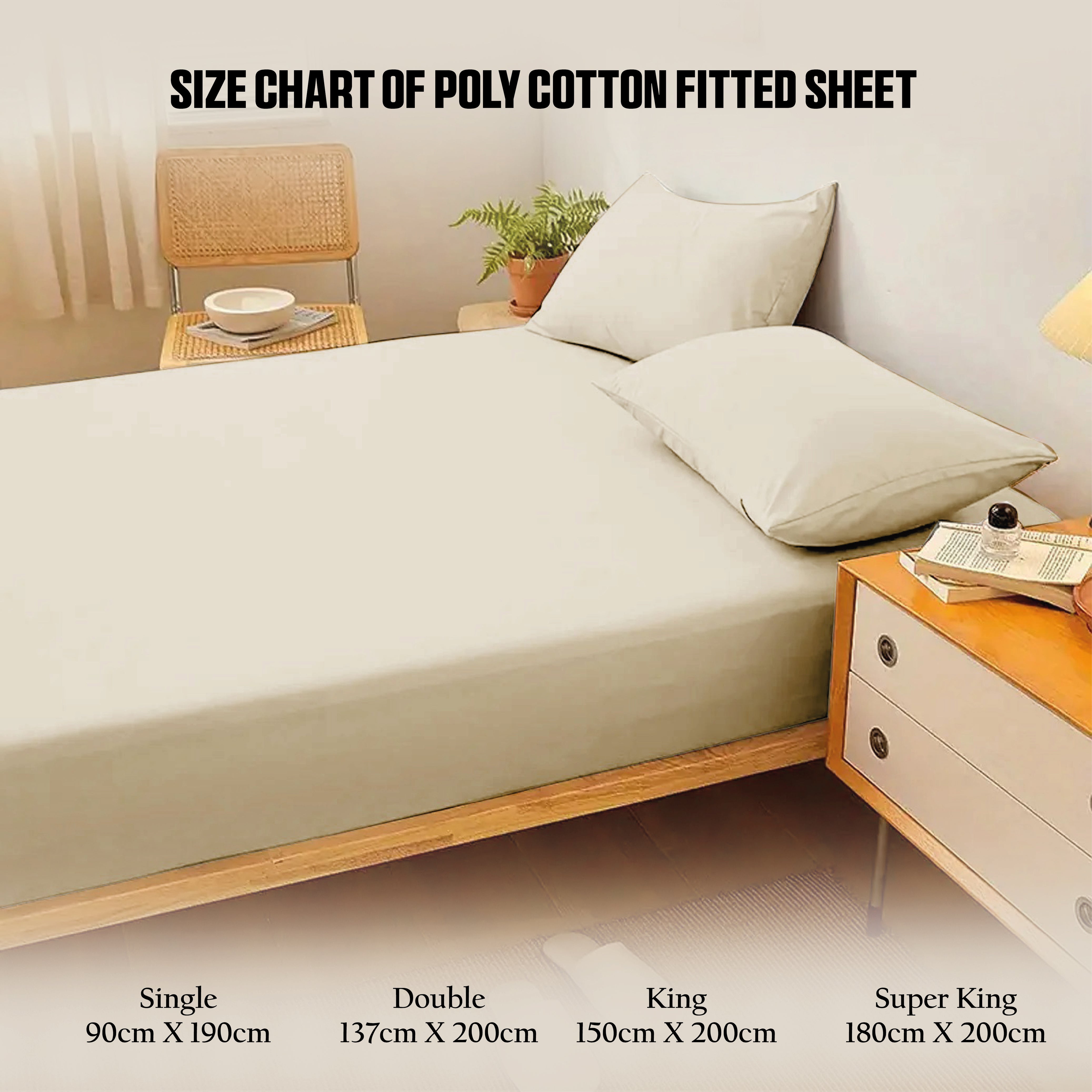 Funky gadgets Cream Luxury Poly Cotton Extra Deep Fitted Sheet Bed Sheets Bedding Set Mattress Toper Bedsheets Easy wash Fabric Pocket Bedding Sets