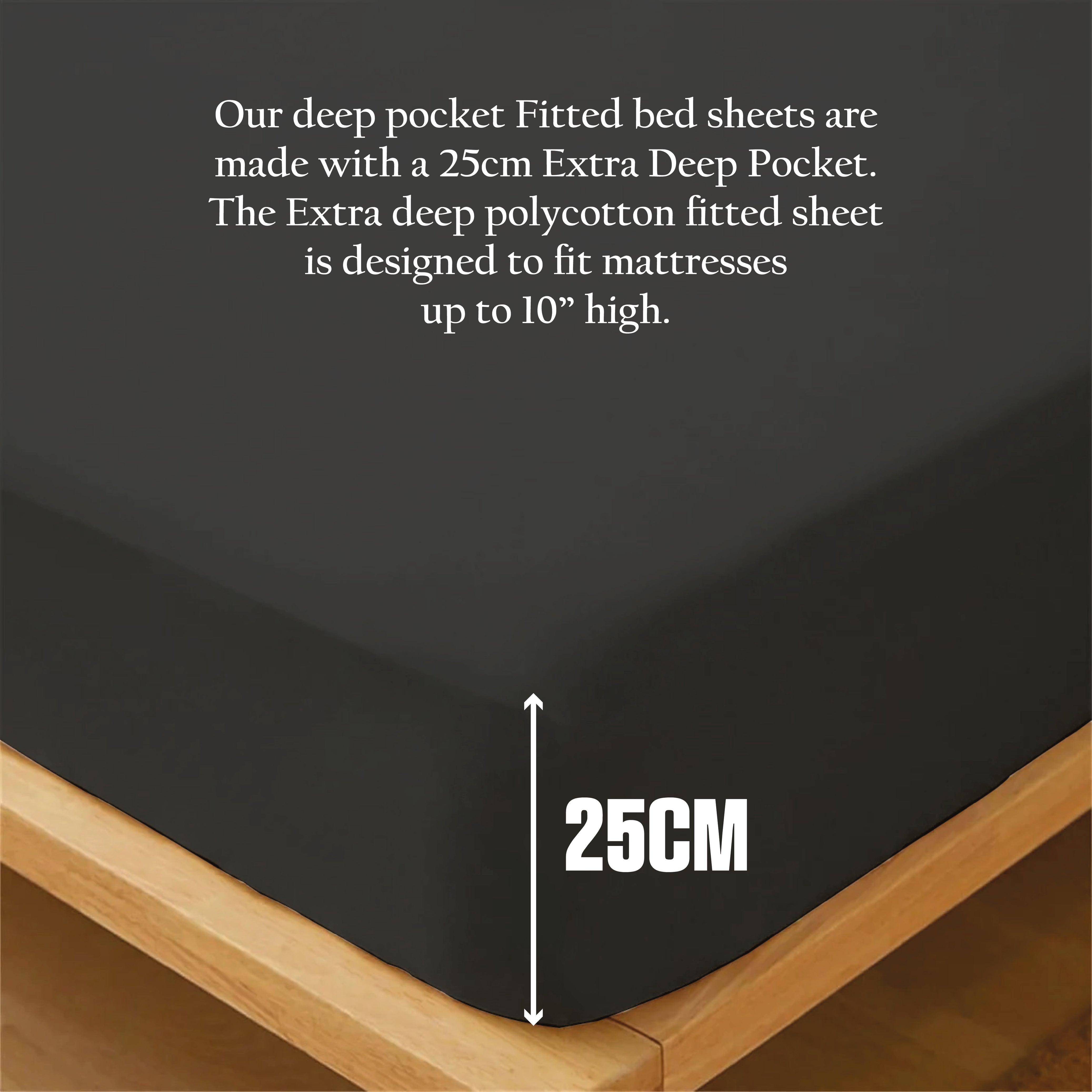 Funky gadgets Black Luxury Poly Cotton Extra Deep Fitted Sheet Bed Sheets Bedding Set Mattress Toper Bedsheets Easy wash Fabric Pocket Bedding Sets