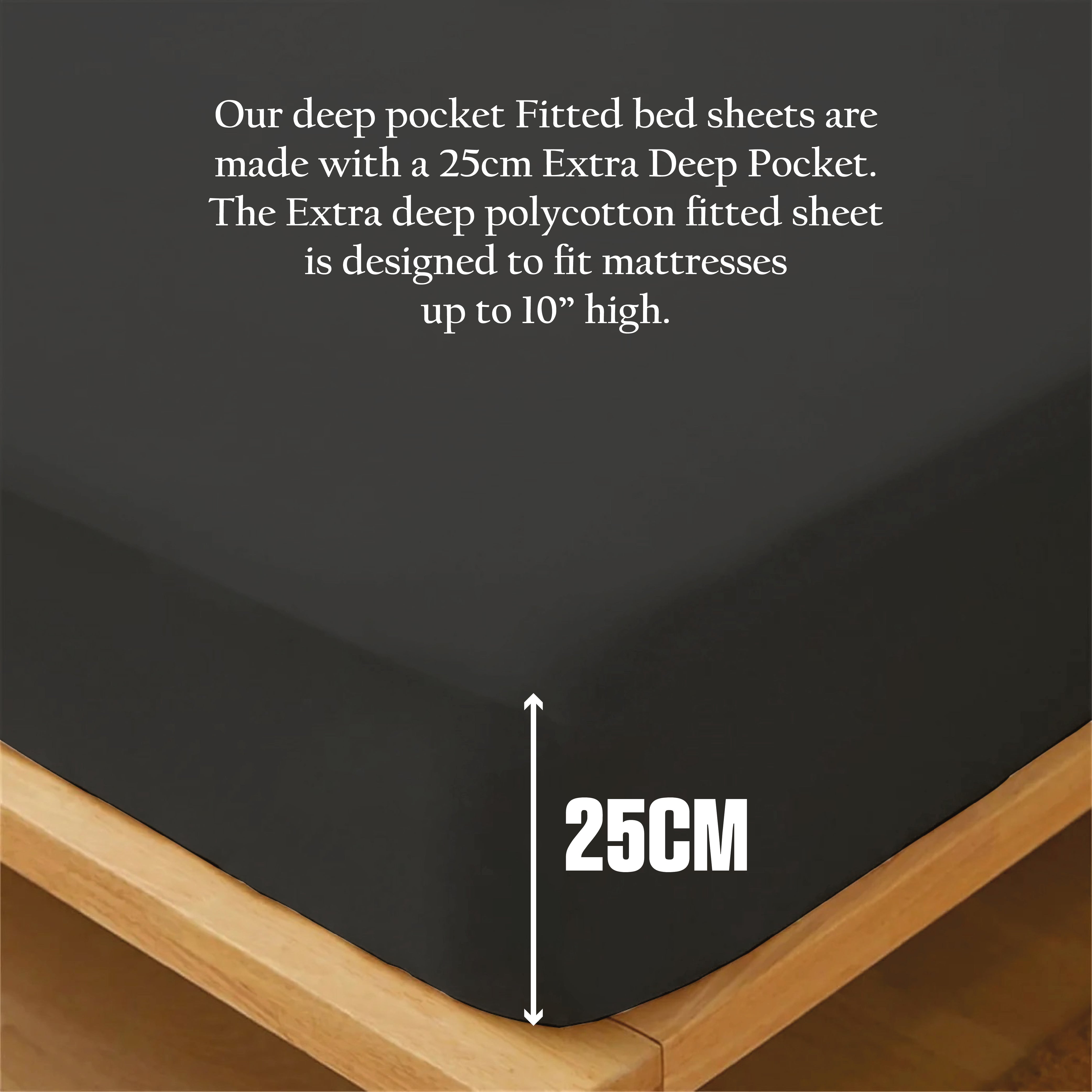 Funky gadgets Black Luxury Poly Cotton Extra Deep Fitted Sheet Bed Sheets Bedding Set Mattress Toper Bedsheets Easy wash Fabric Pocket Bedding Sets