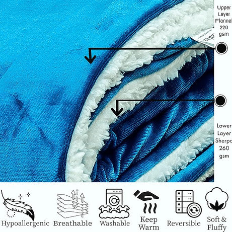 Funky gadgets Sherpa Fleece Teal Blue Blanket Bed Throws Blankets For Sofas Fluffy Soft Thick Warm Blanket- Blanket Throws for Travel