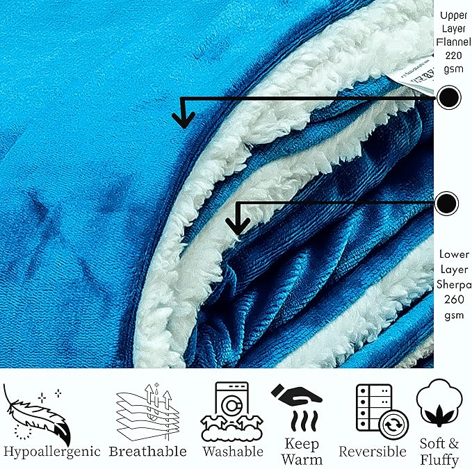 Funky gadgets Sherpa Fleece Teal Blue Blanket Bed Throws Blankets For Sofas Fluffy Soft Thick Warm Blanket- Blanket Throws for Travel